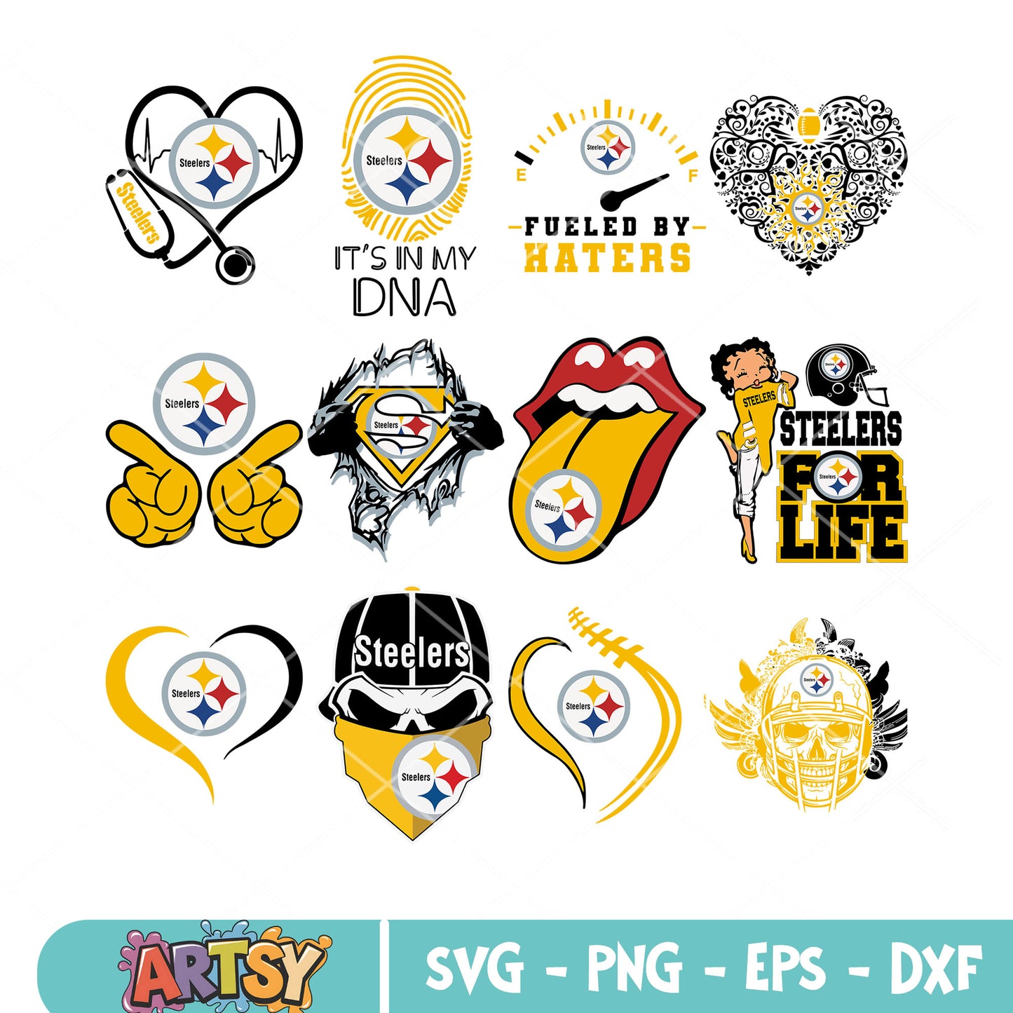 Steelers fueled by haters bundle svg, pittburgh steelers svg, skull svg