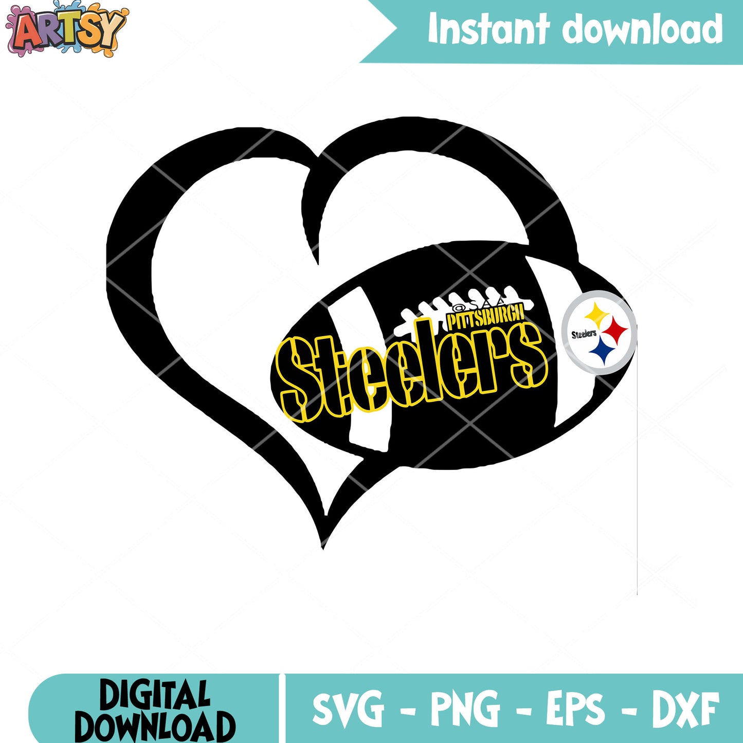 Steelers nfl pigskin heart svg, pittsburgh svg, nfl ball svg