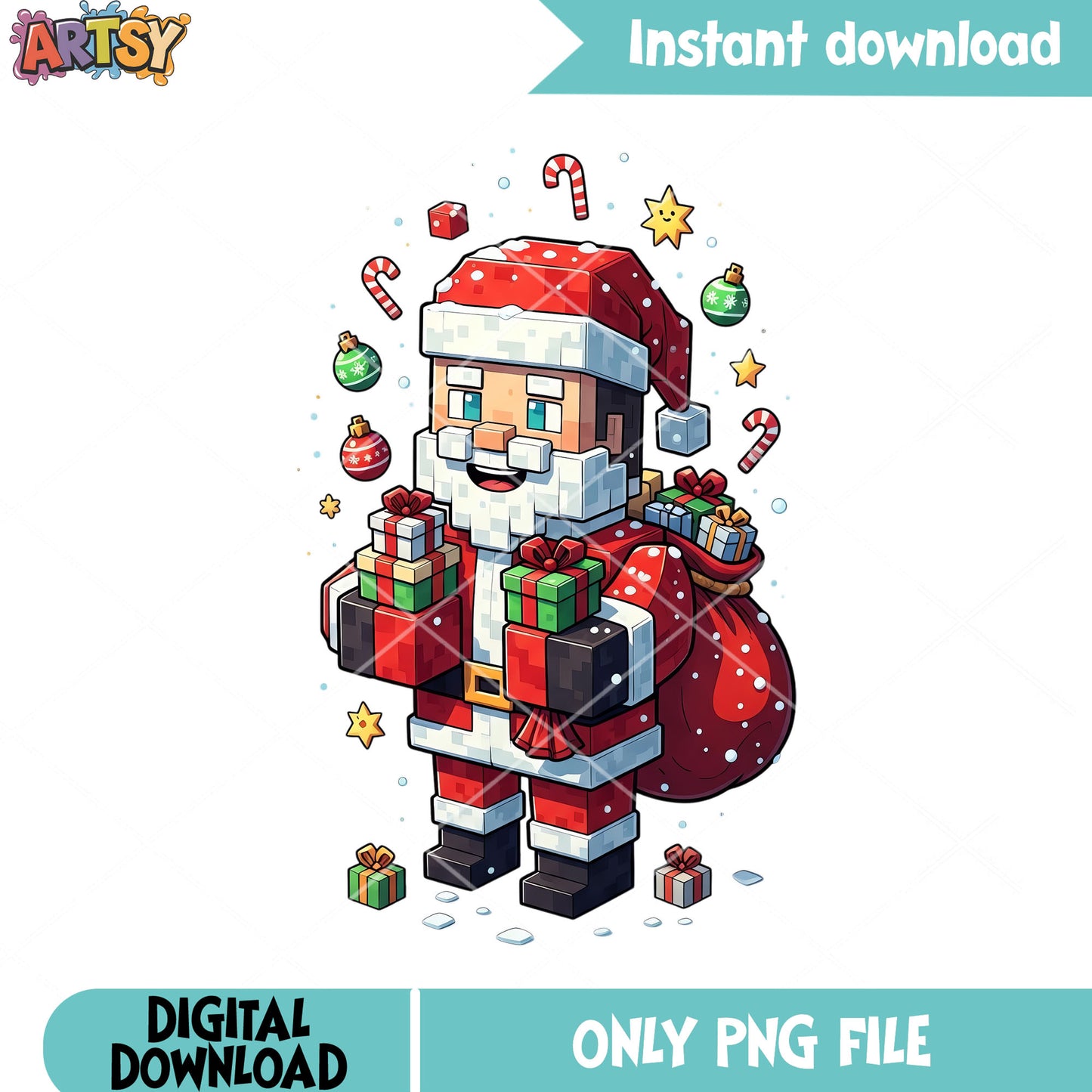 Steve costume santa in christmas png, minecraft png, christmas gifts png