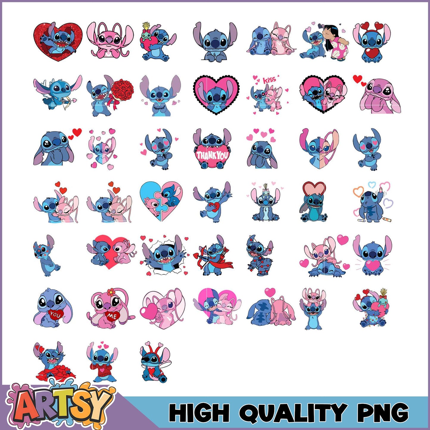 Stitch Valentine PNG Bundle High Quality Images