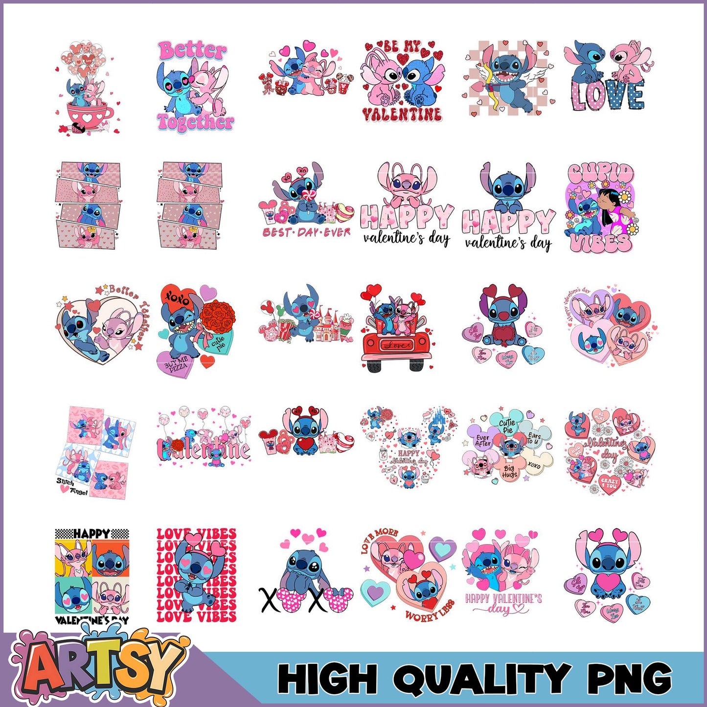 Stitch Valentine's PNG Bundle High Quality Designs