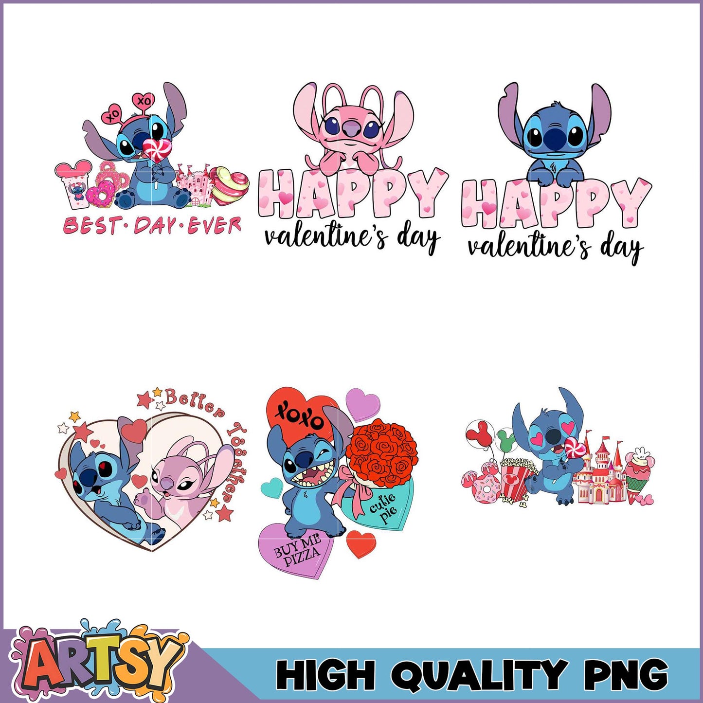Stitch Valentines PNG Bundle High Quality Designs