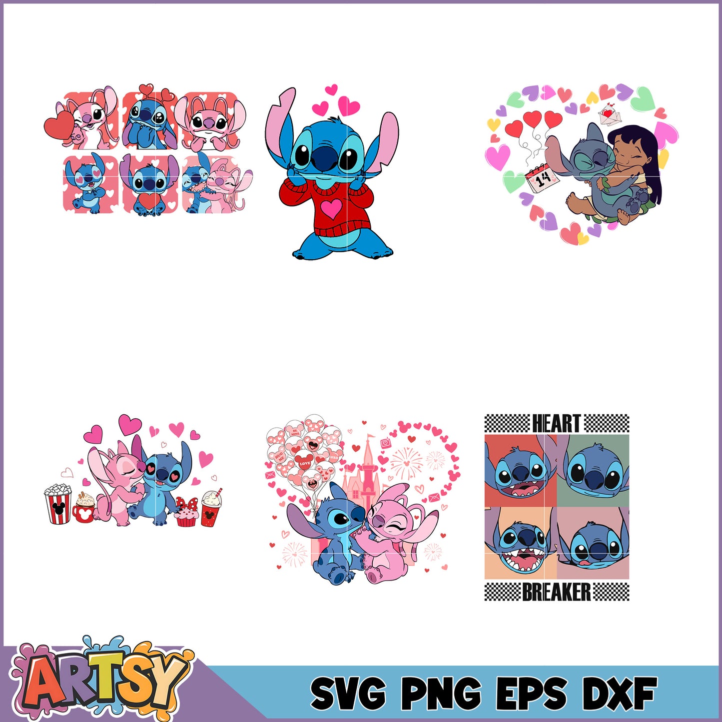 Stitch Valentines SVG Bundle PNG EPS DXF