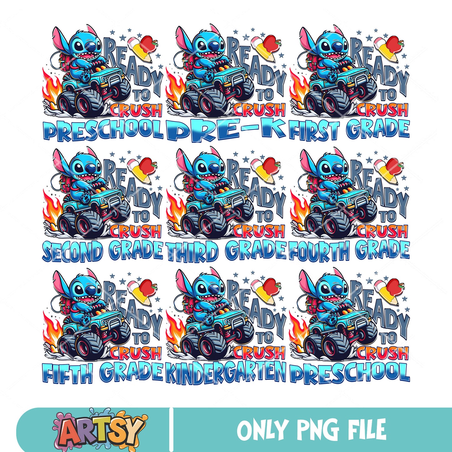 Stitch crush grade png bundle, stitch school png, back to school png