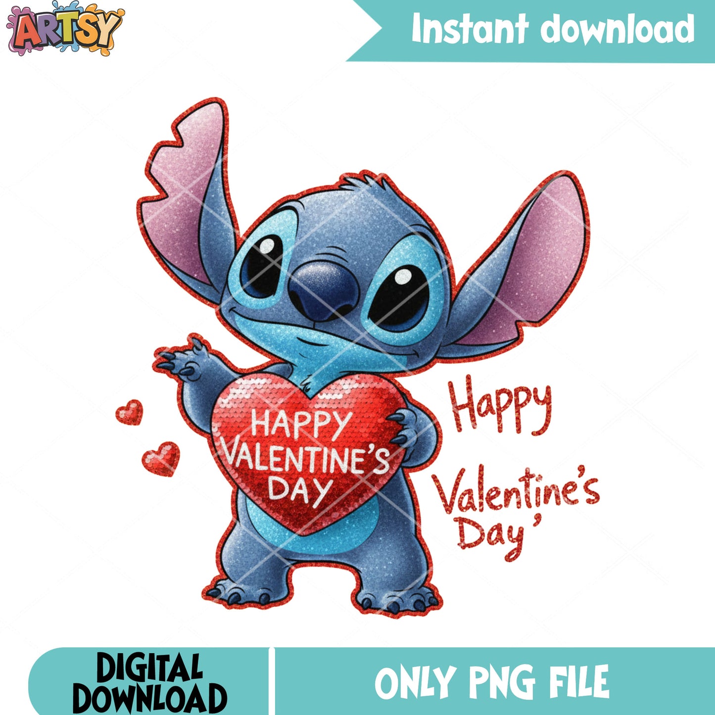 Stitch happy valentine day png, disney valentines png, valentine heart png