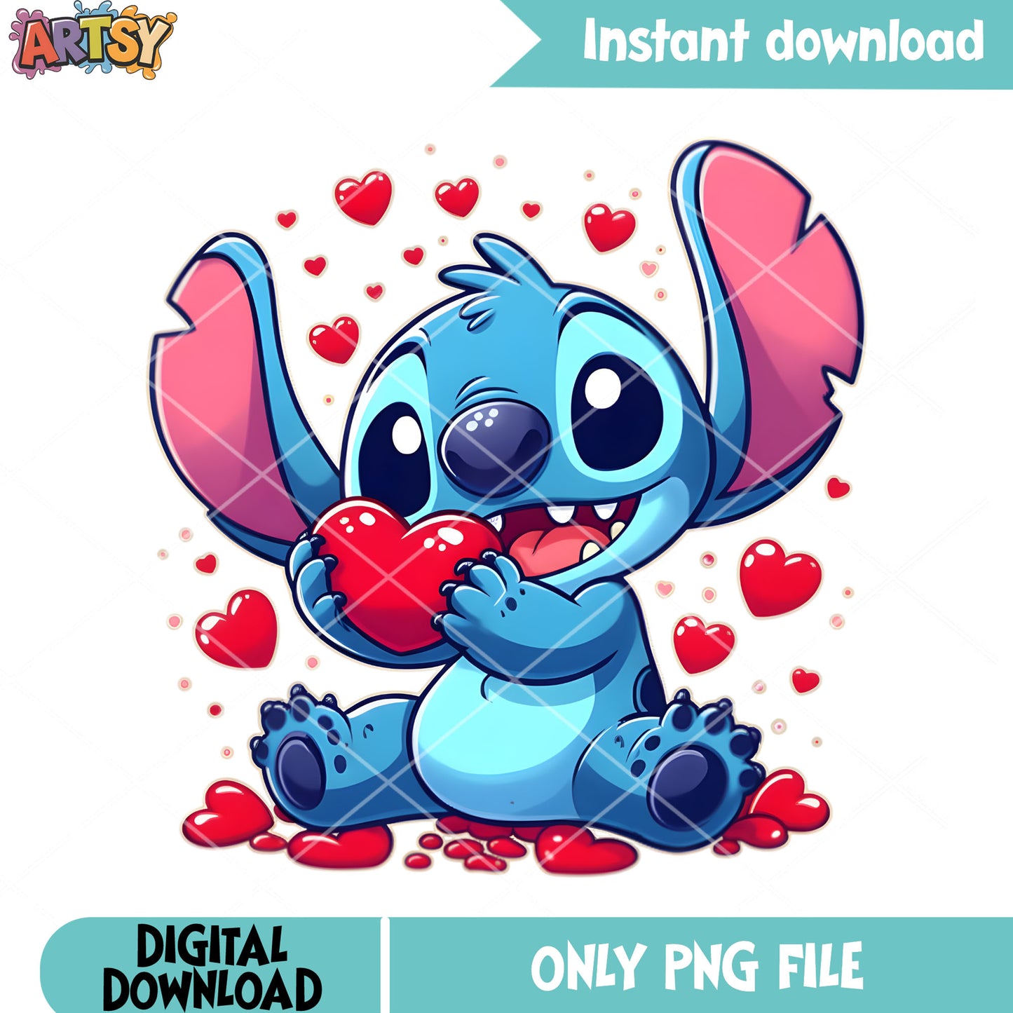 Stitch happy with valentine heart png, disney valentine png, love gifts png