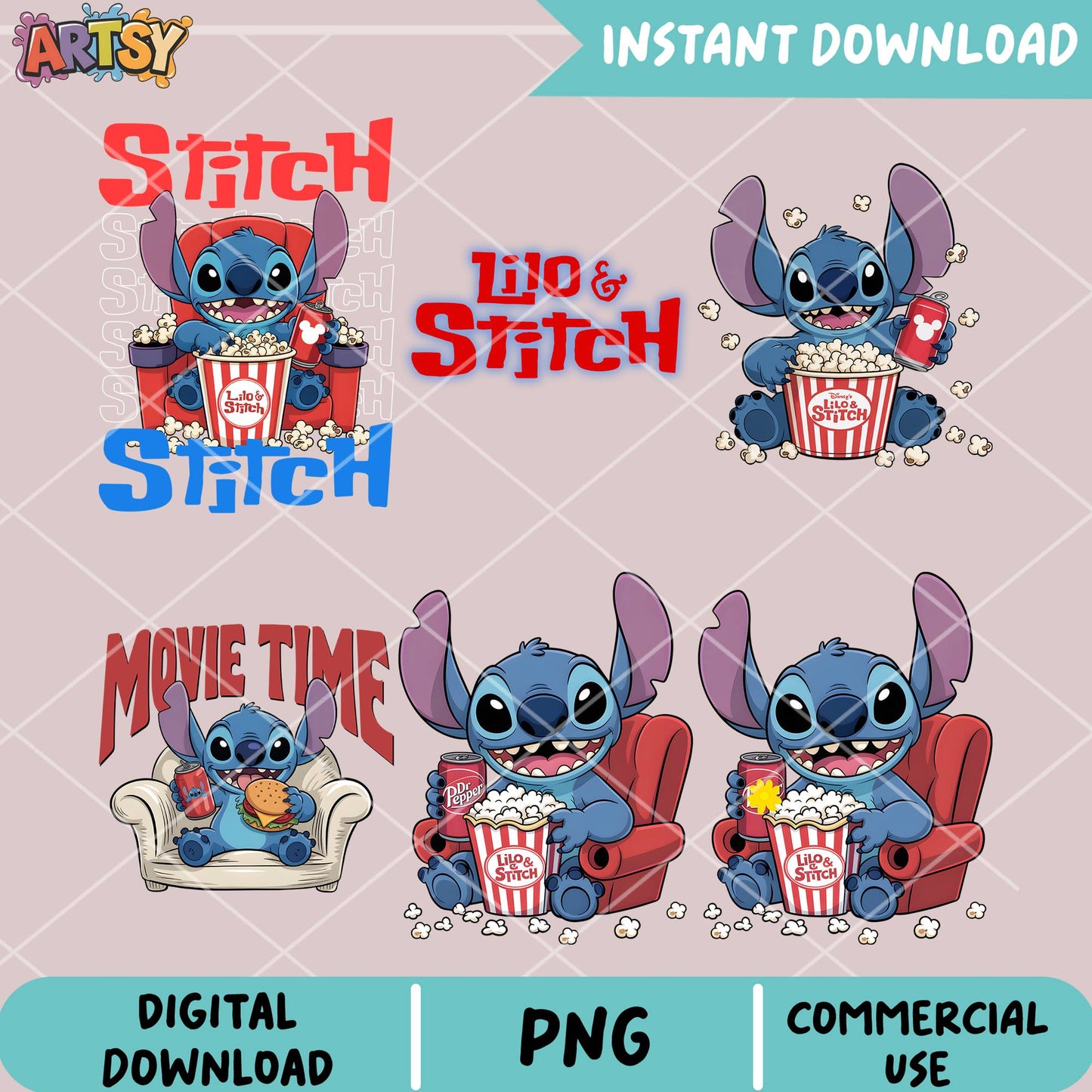 Stitch movie time png bundle, stitch movie png, stitch lilo png