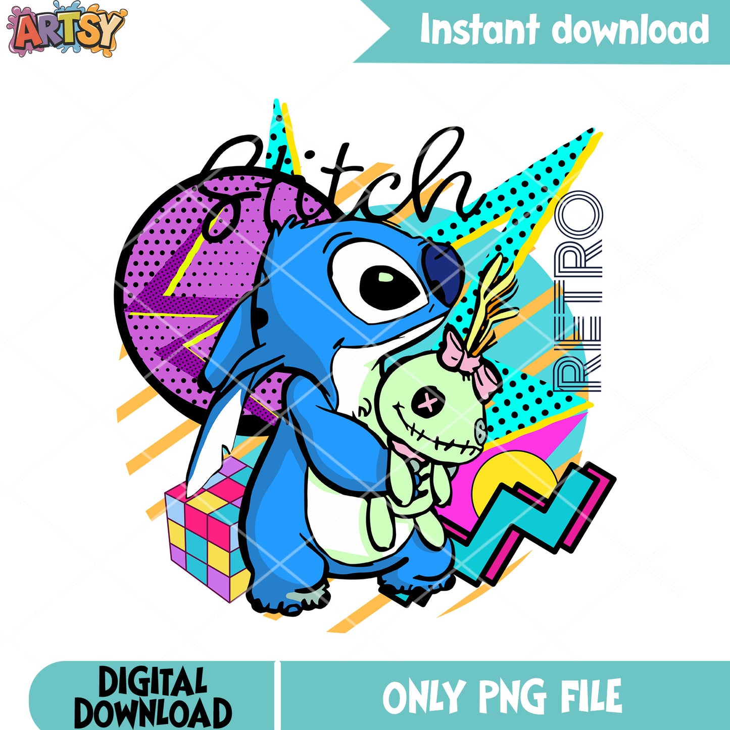Stitch retro png, 90s style png, voodoo doll png