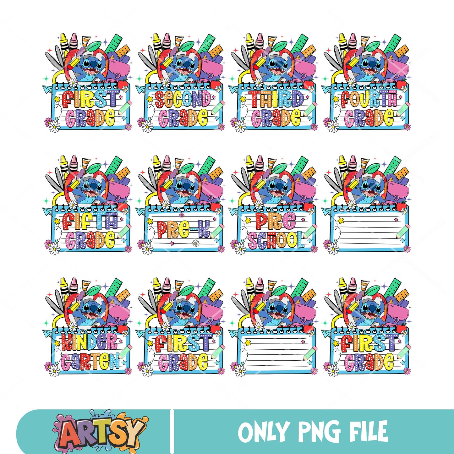 Stitch supplies school png bundle, stitch school png, back to school png