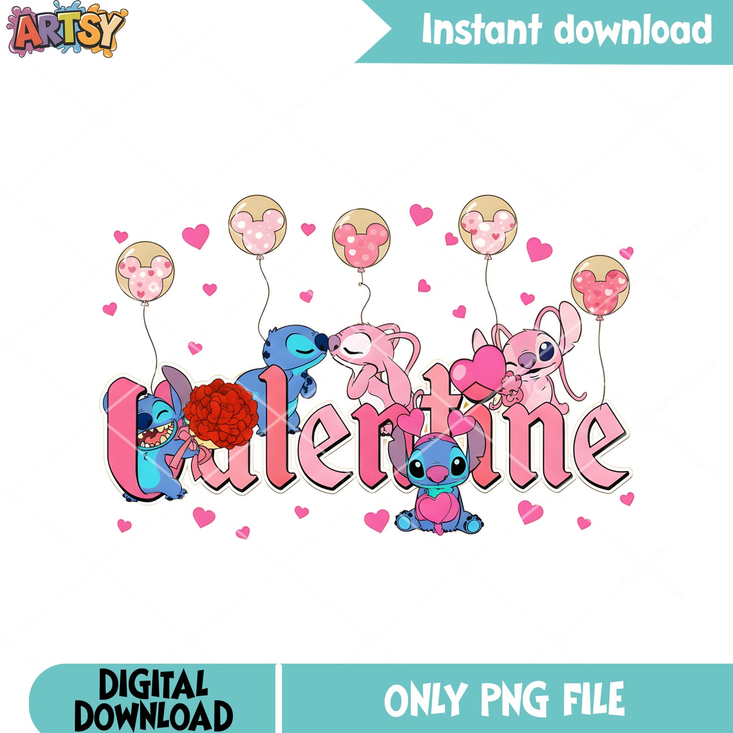 Stitch vibes valentine angel png, disney valentines png, stitch png