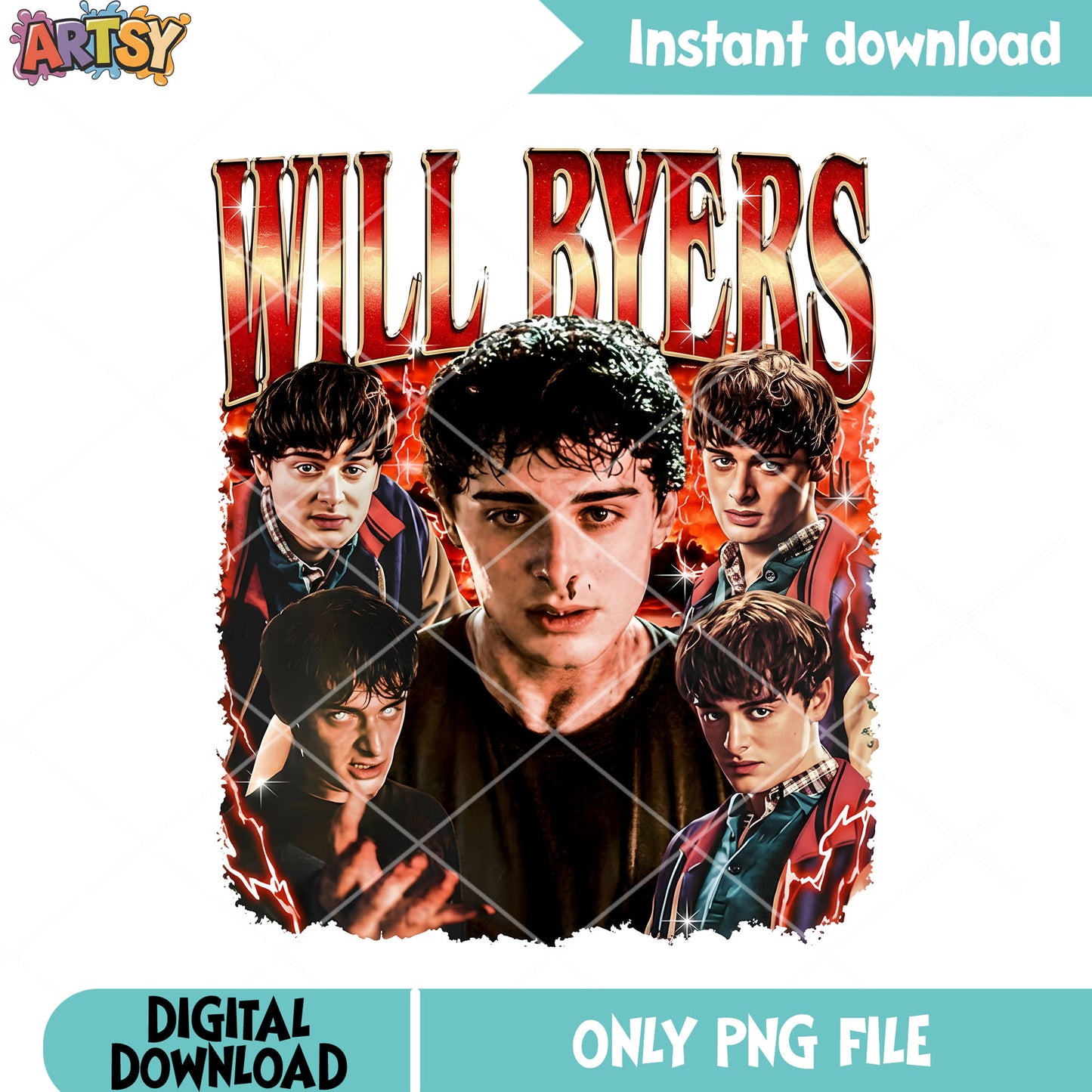 Stranger will byers png, collage retro png, vintage art tshirt png