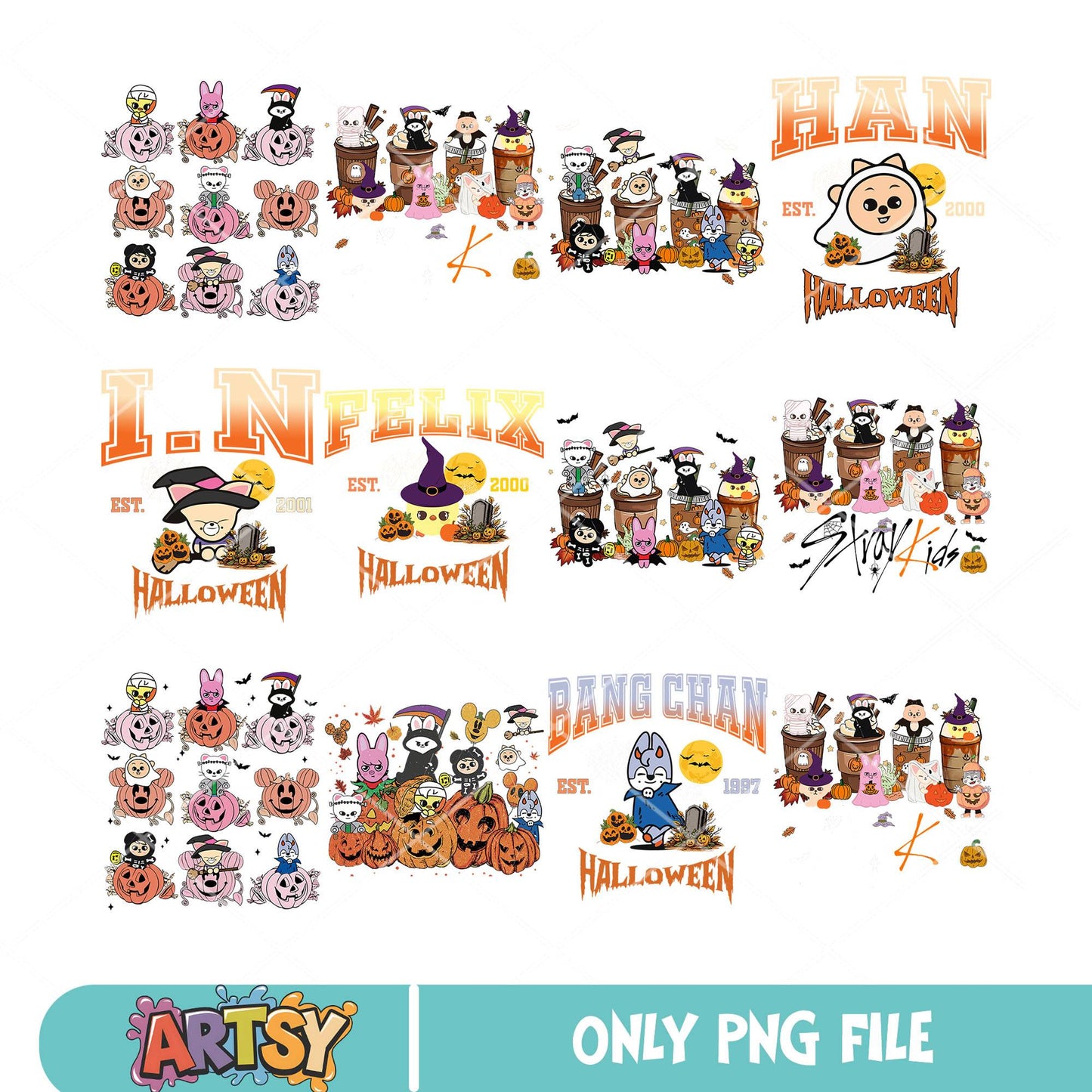 Stray kid in halloween png bundle, stray kid png, kpop halloween png
