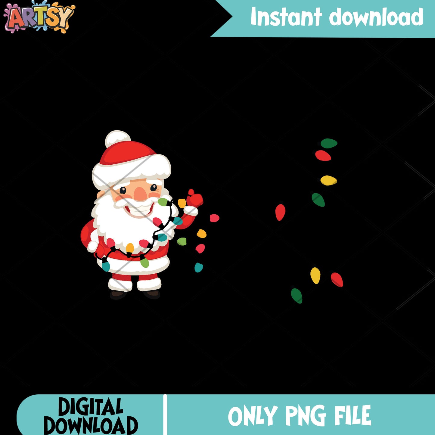 Stringlight santa shinny smile png, christmas spirit png, santa claus png