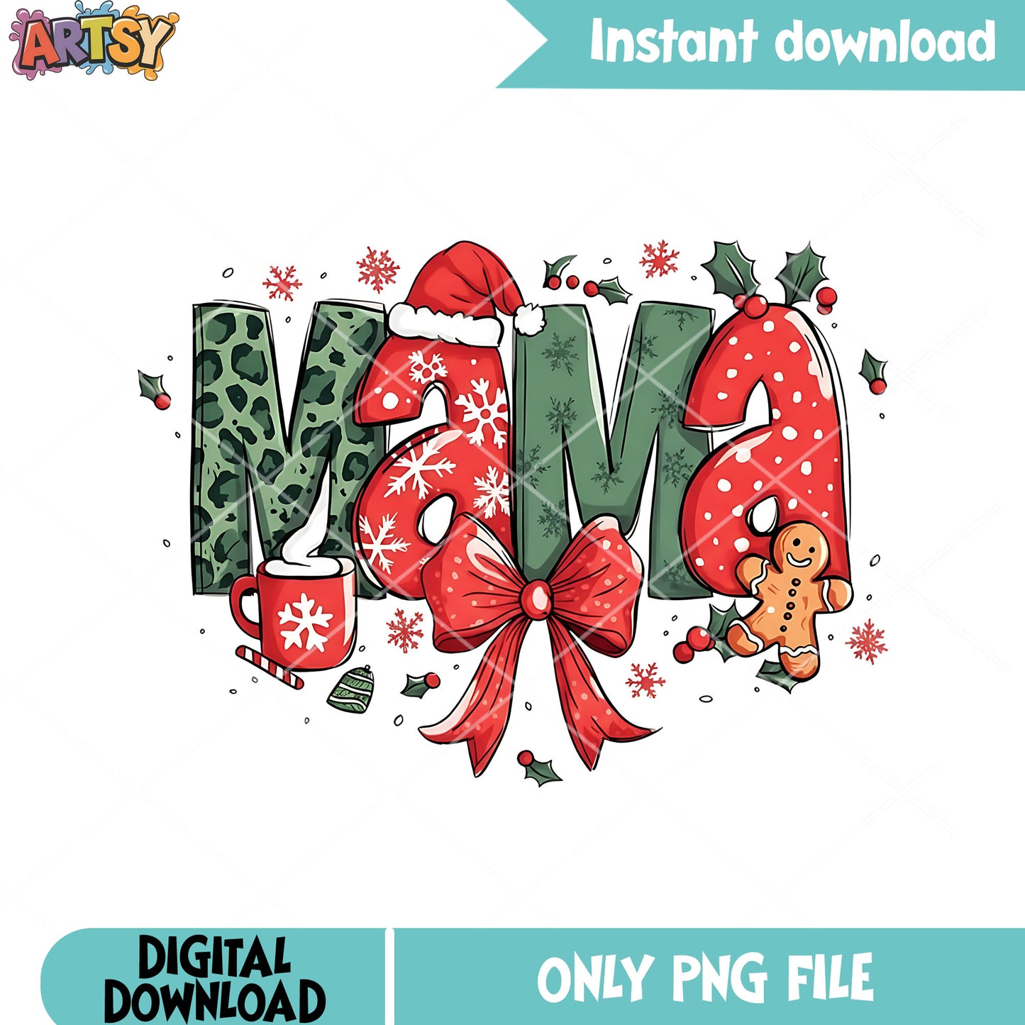 Style christmas Mama png, christmas decor png, christmas costume png