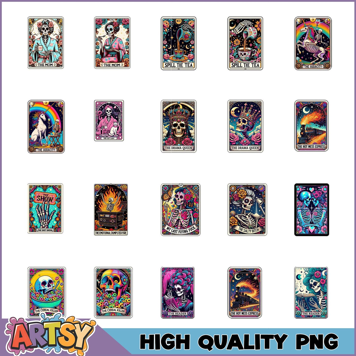 Sugar Skull Tarot PNG Bundle High Quality Images