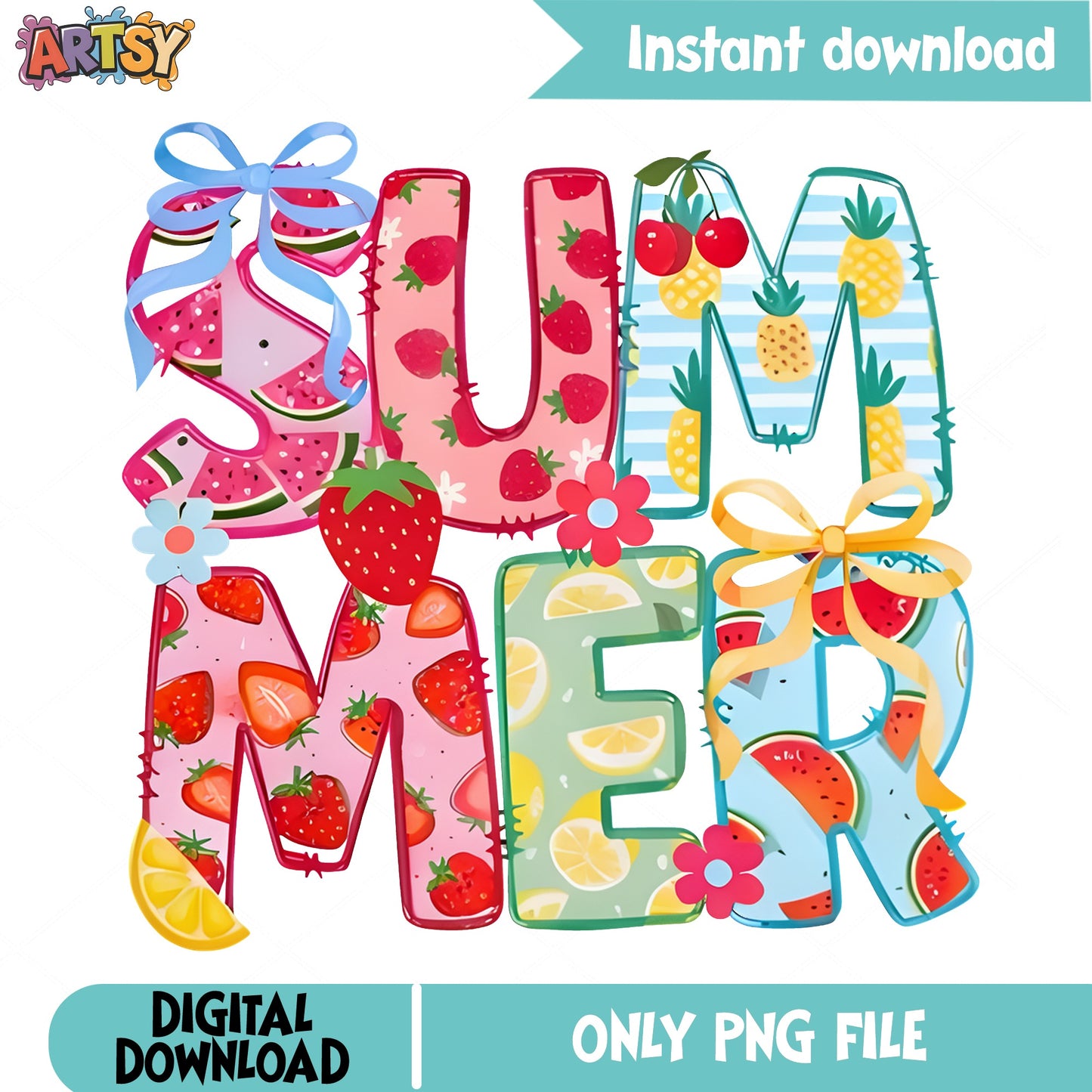 Summer Fruit Bow PNG Sublimation, Summer Vibes PNG, Tropical Fruit PNG