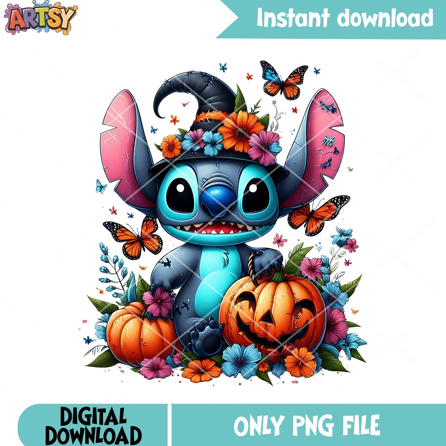 Summer vibe stitch png, disney halloween png, cute butterfly png