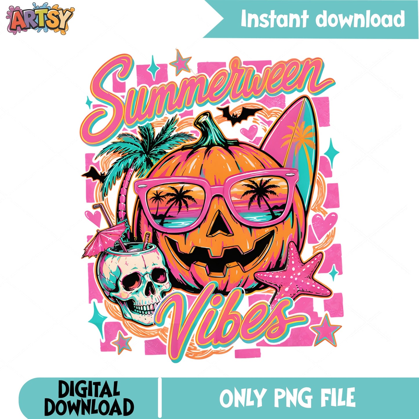 Summerween Vibes PNG, Halloween Summer Pumpkin PNG, Beach PNG