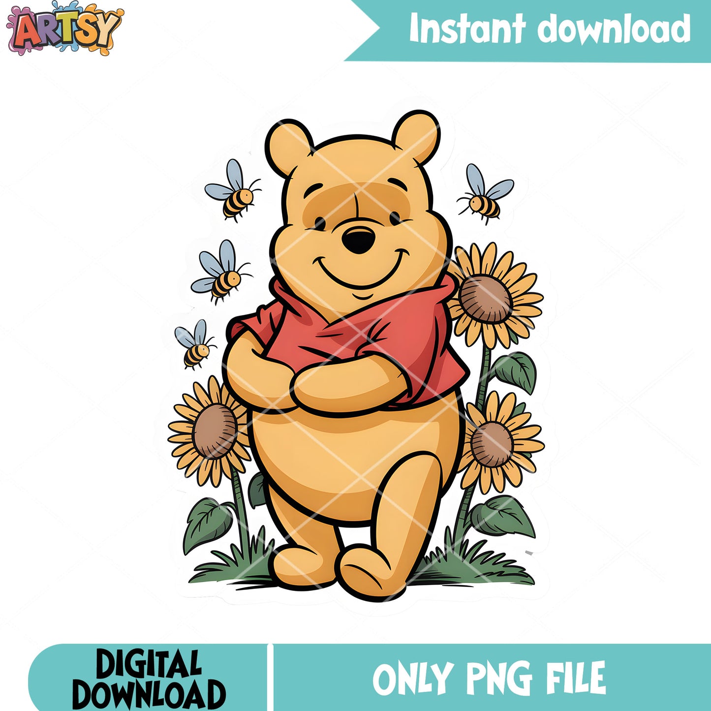 Sunflower hunny pooh bear png, pooh bear png, pooh poster png