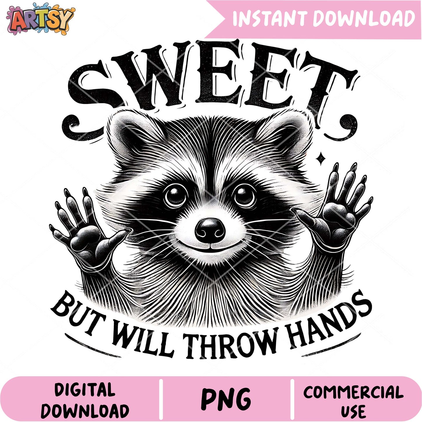 Sweet Raccoon PNG Design, Instant Download