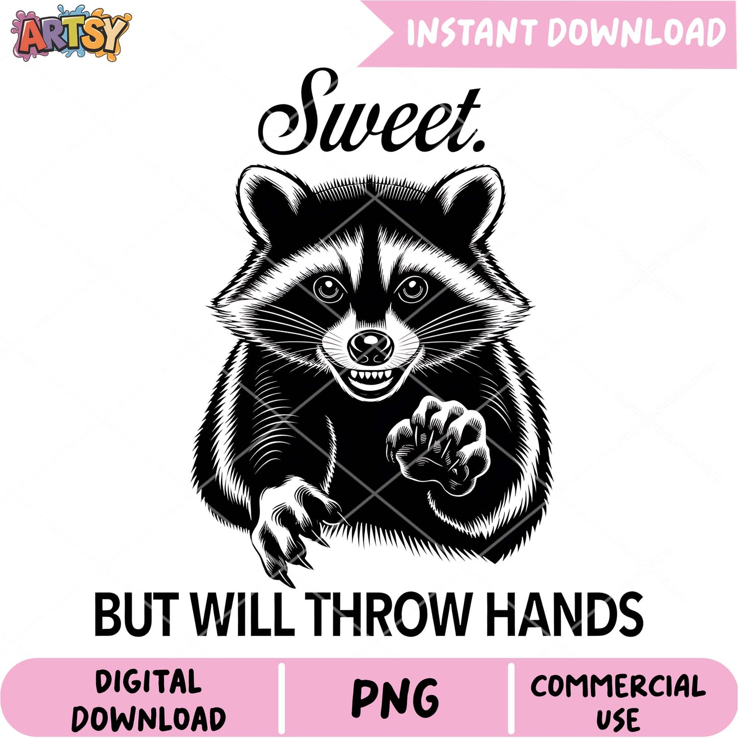 Sweet Raccoon PNG, Instant Download