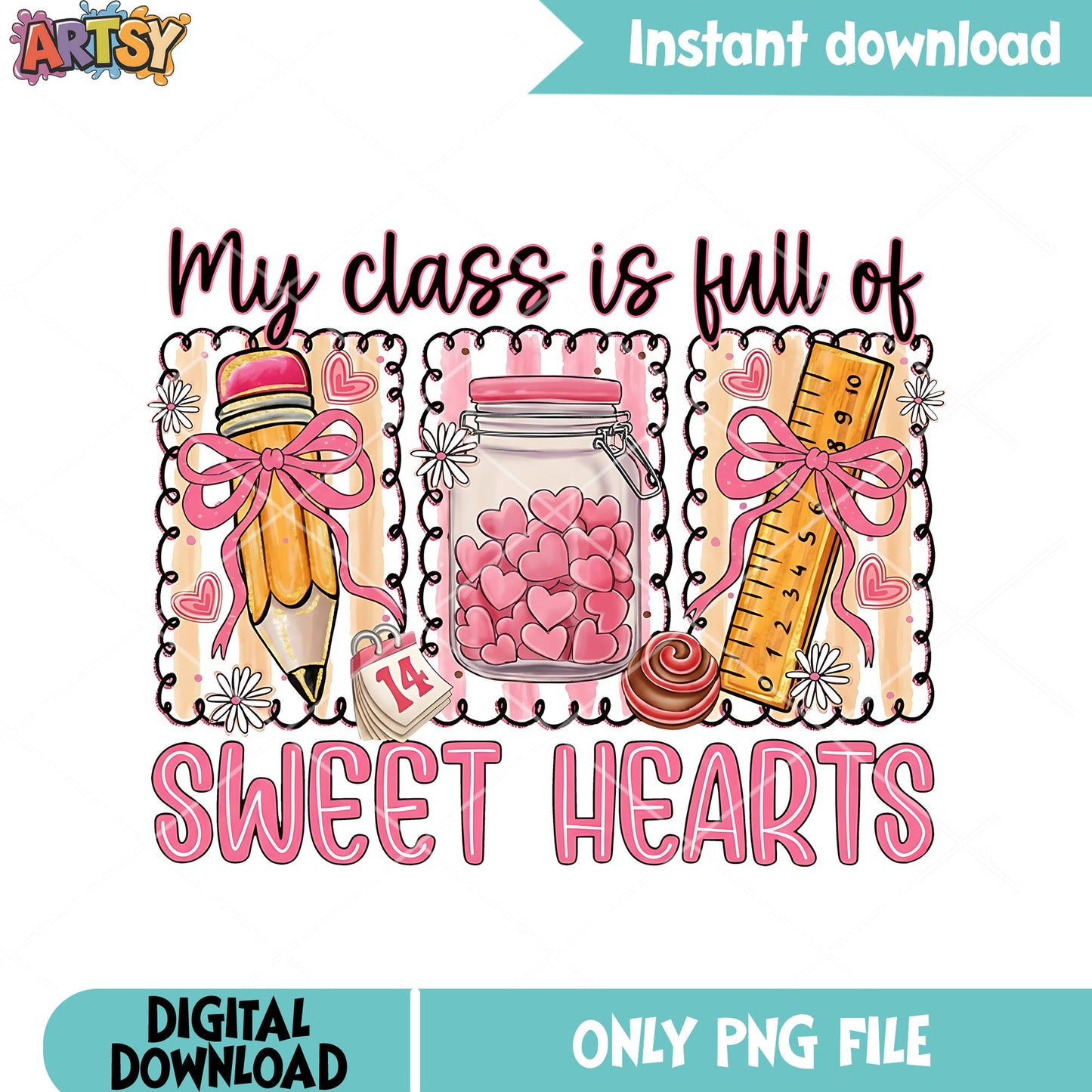 Sweet hearts classroom png,school supplies png,february 14 jar png