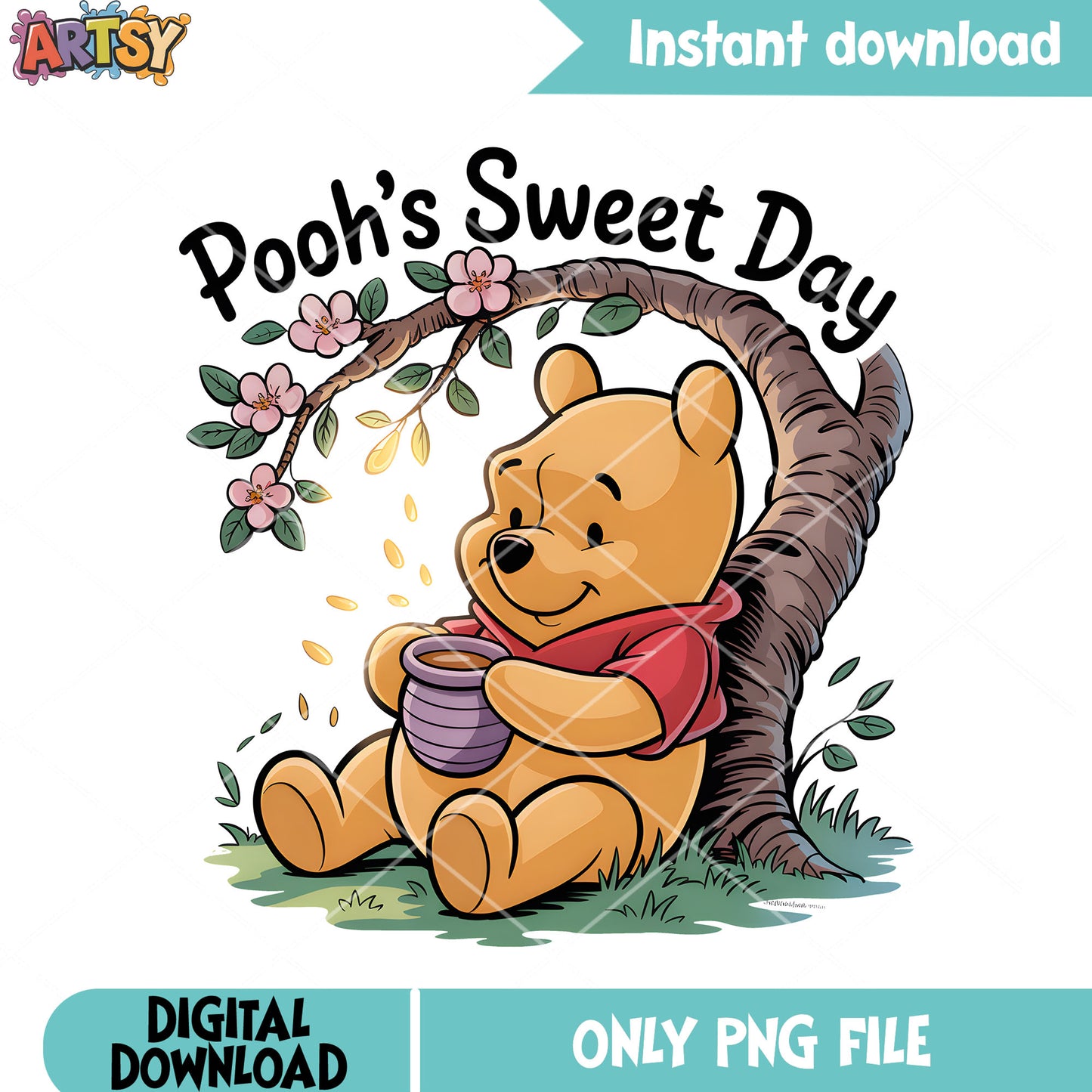 Sweet honey pooh vibes png, honey pot png, winnie the pooh png