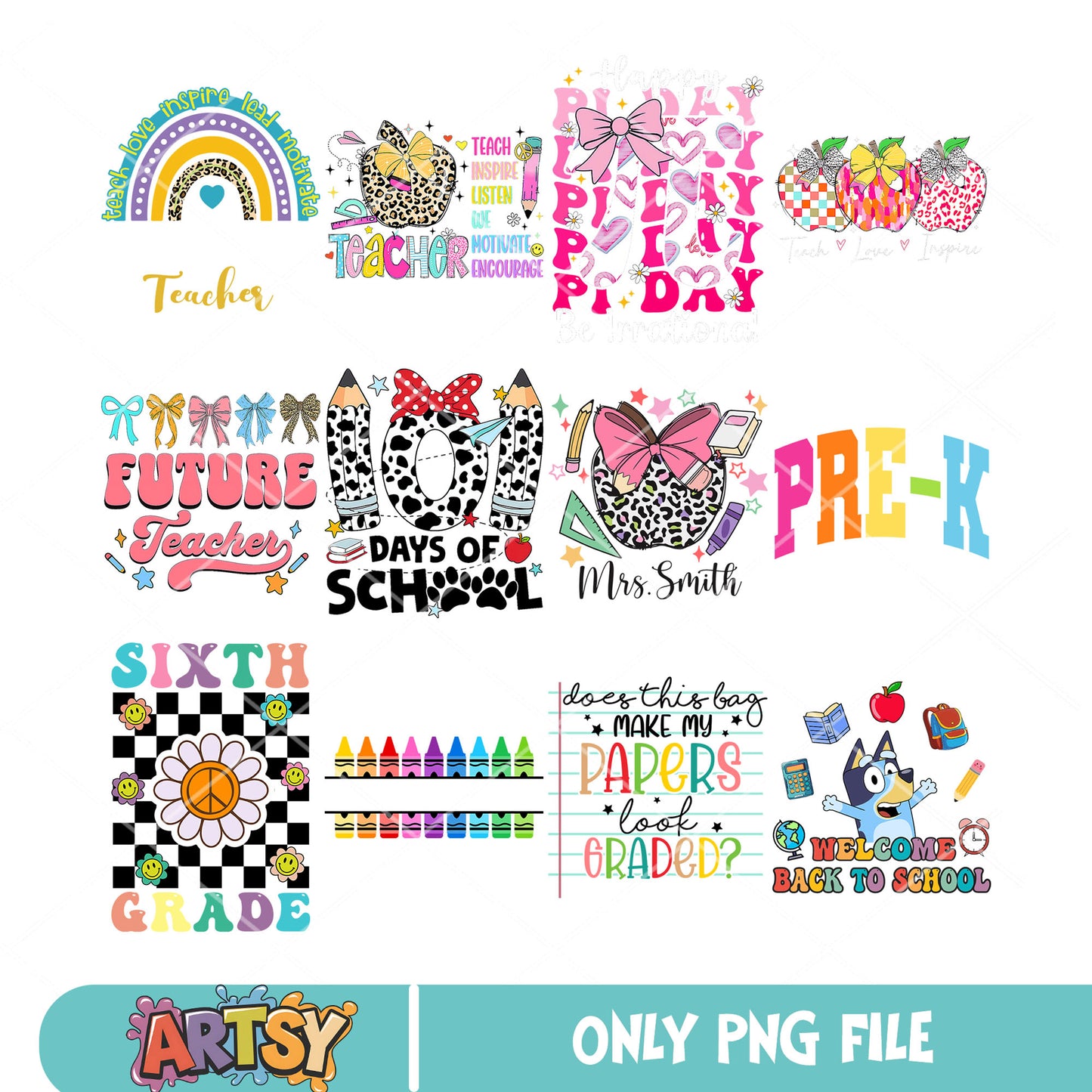 Teach 100 days of school png bundle, love teach png, school grade png