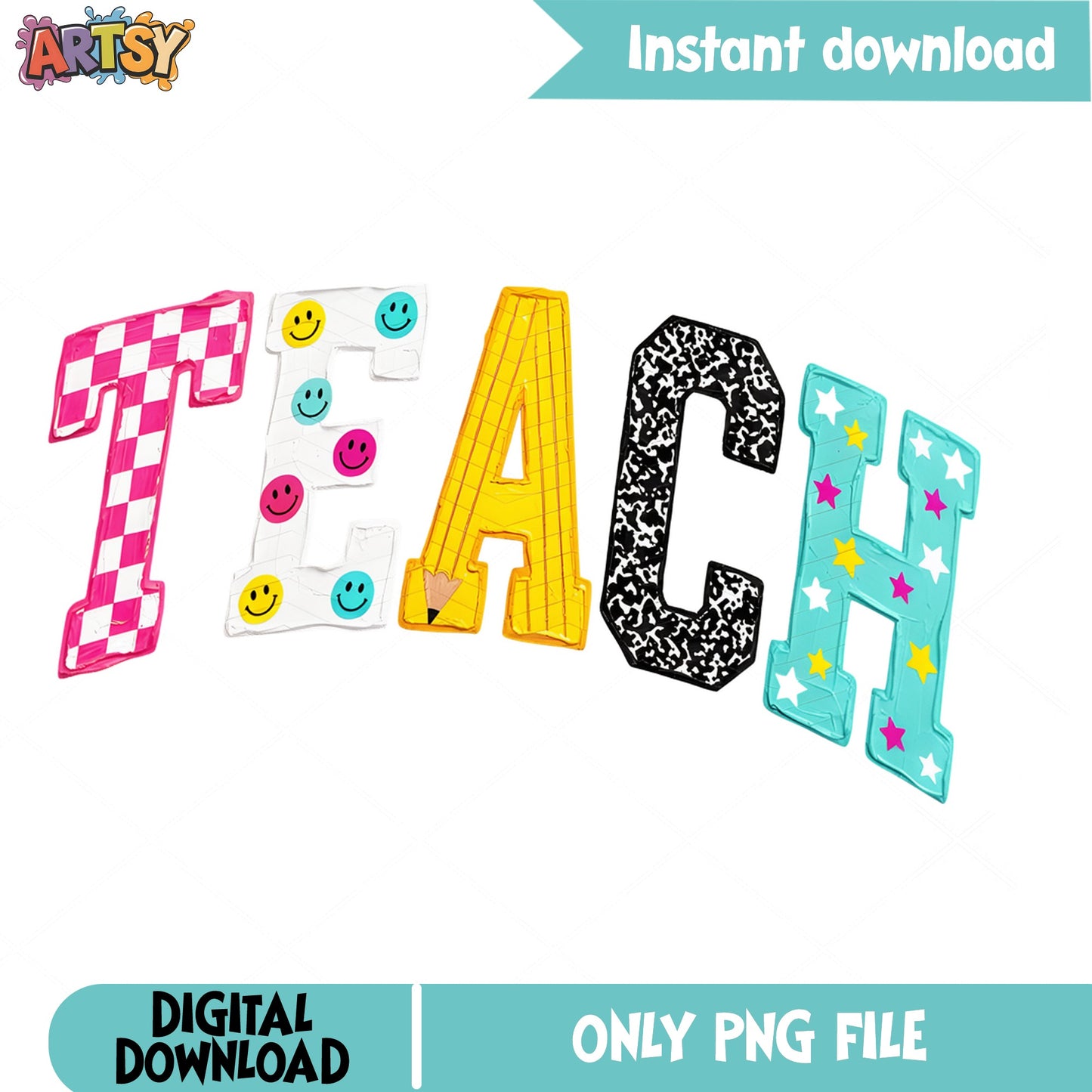 Teach Faux Embroidery PNG, Teacher Life PNG, Back To School PNG