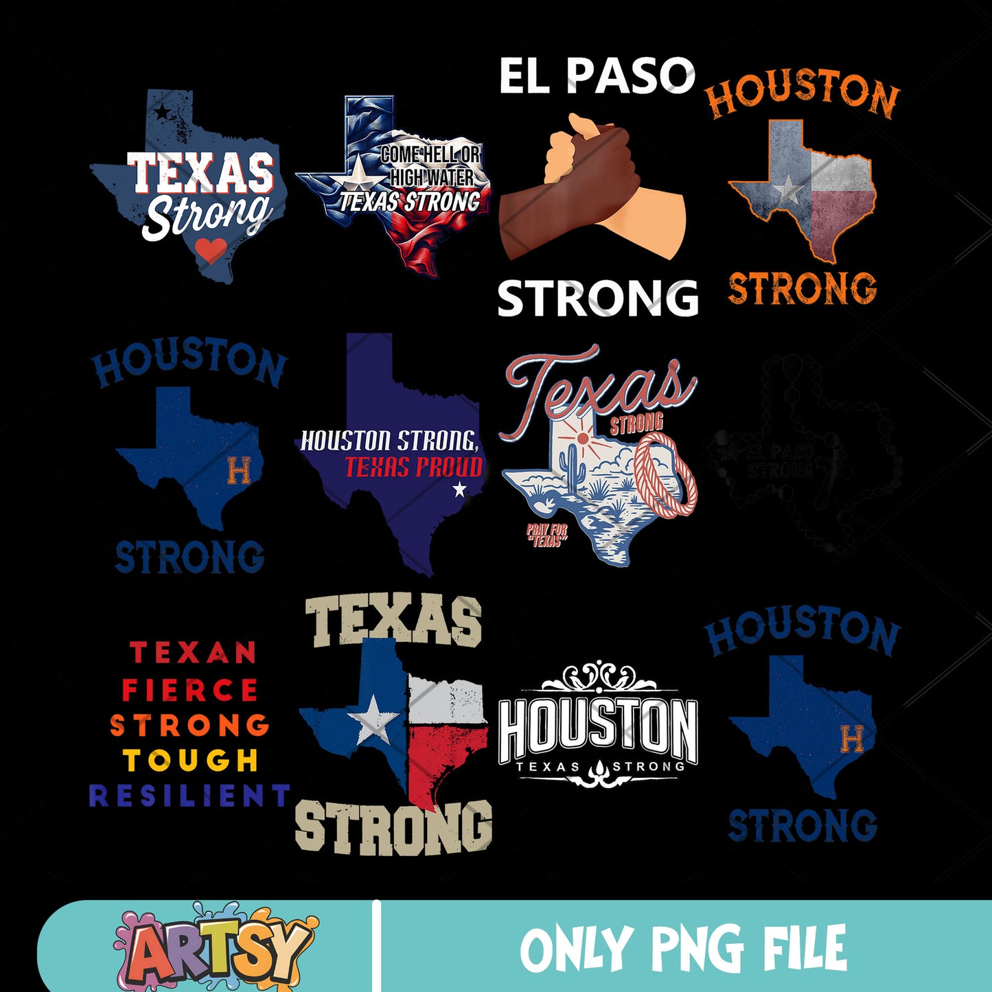 Texas houston strong png bundle, texas support png, pray for texas png
