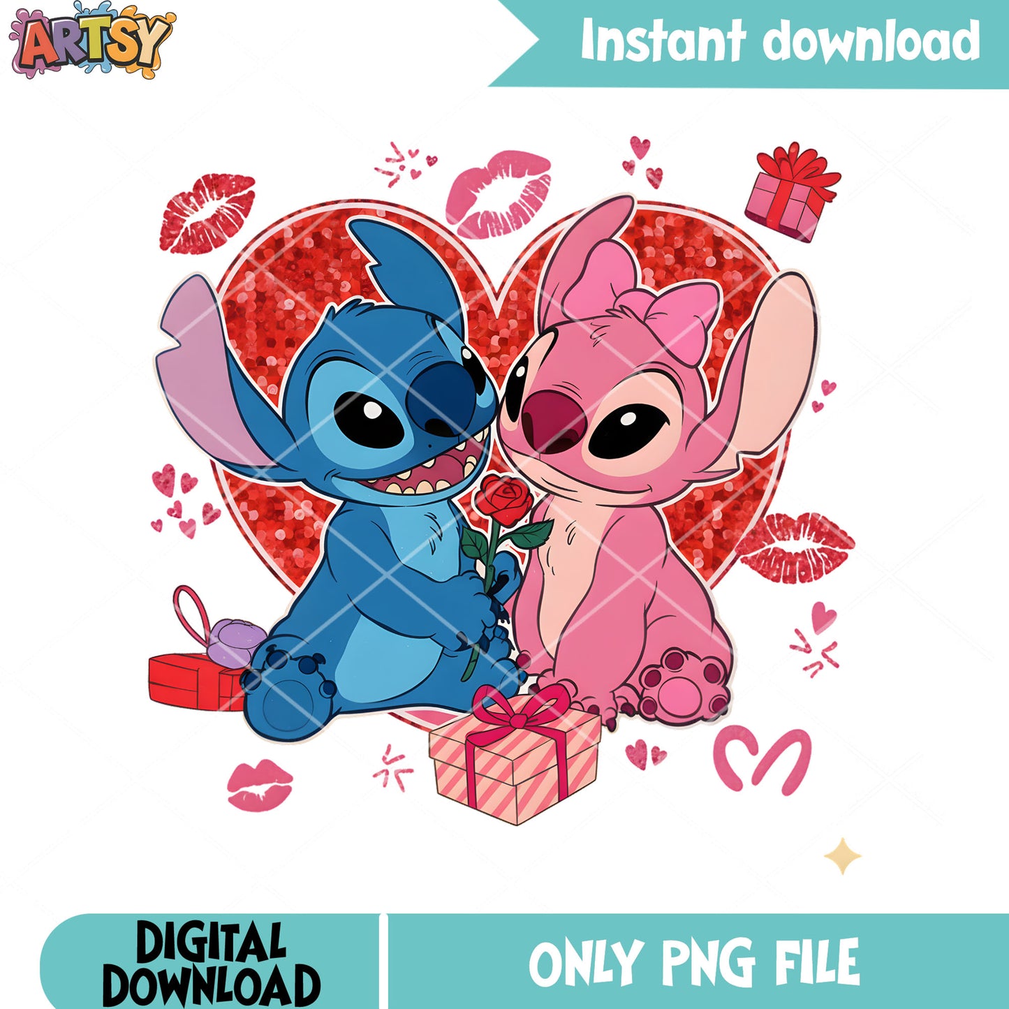 The alien couple stitch vibes png, valentine png, valentine gifts png