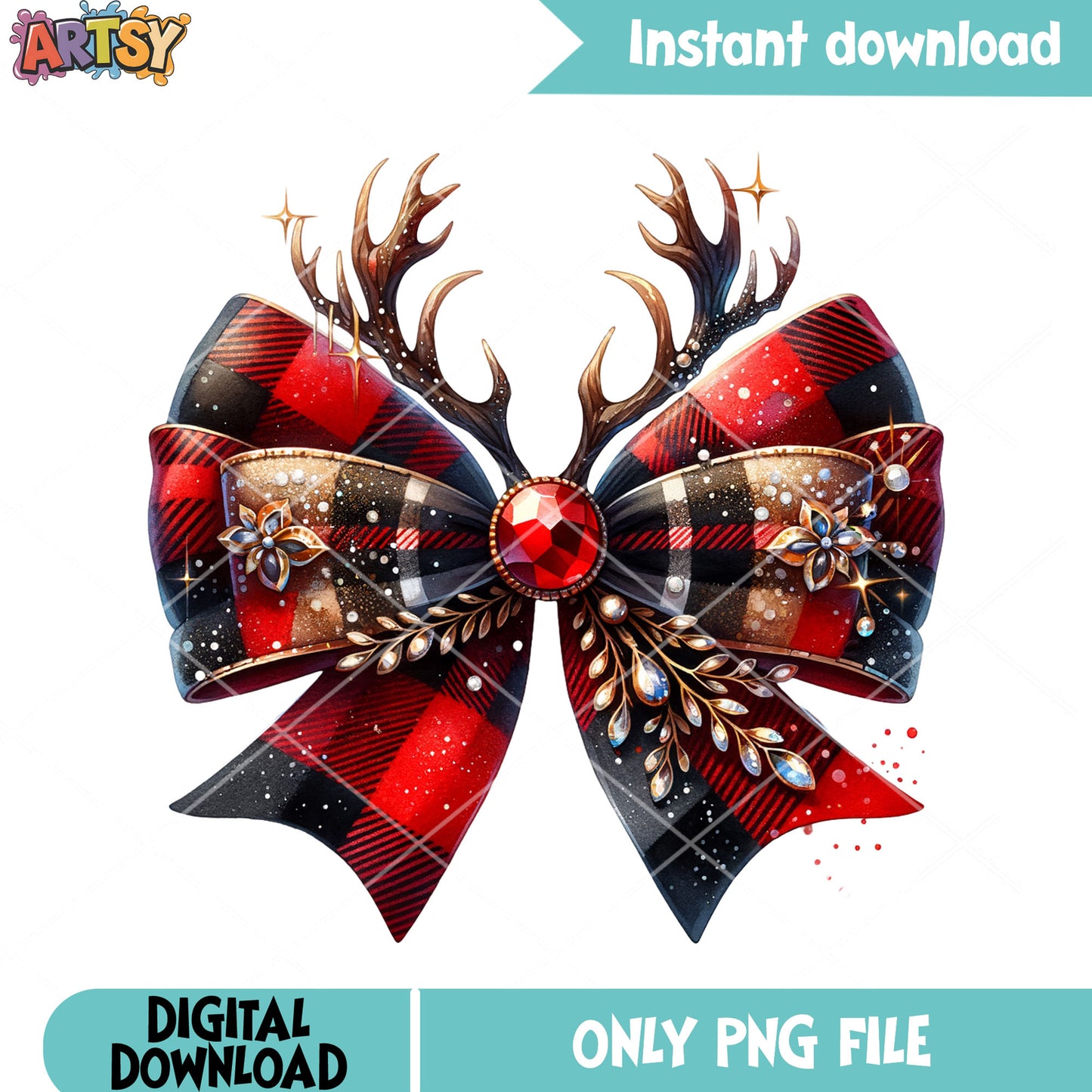 The christmas design bow png, reindeer horns png, christmas vibes png