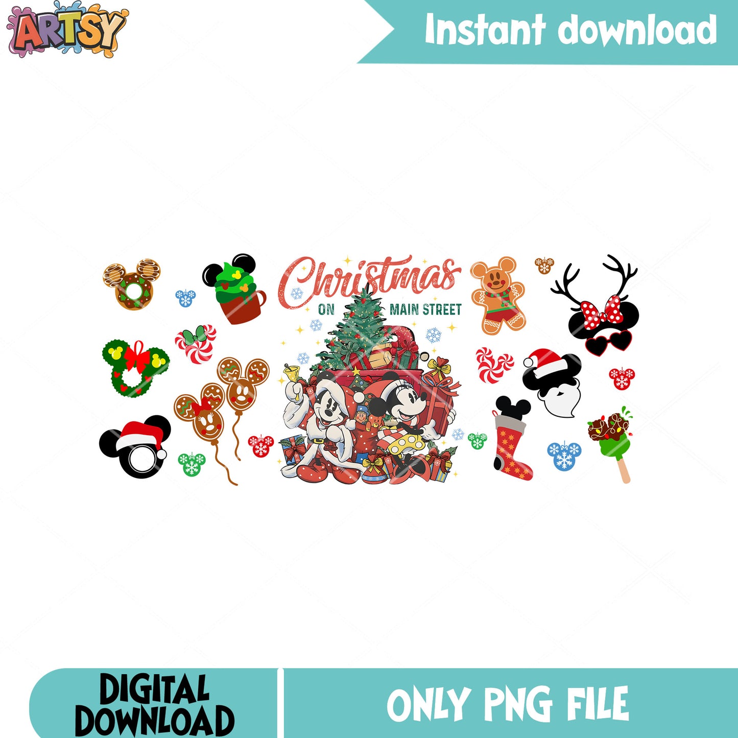 The christmas gifts mickey png, santa hat png, christmas sock png