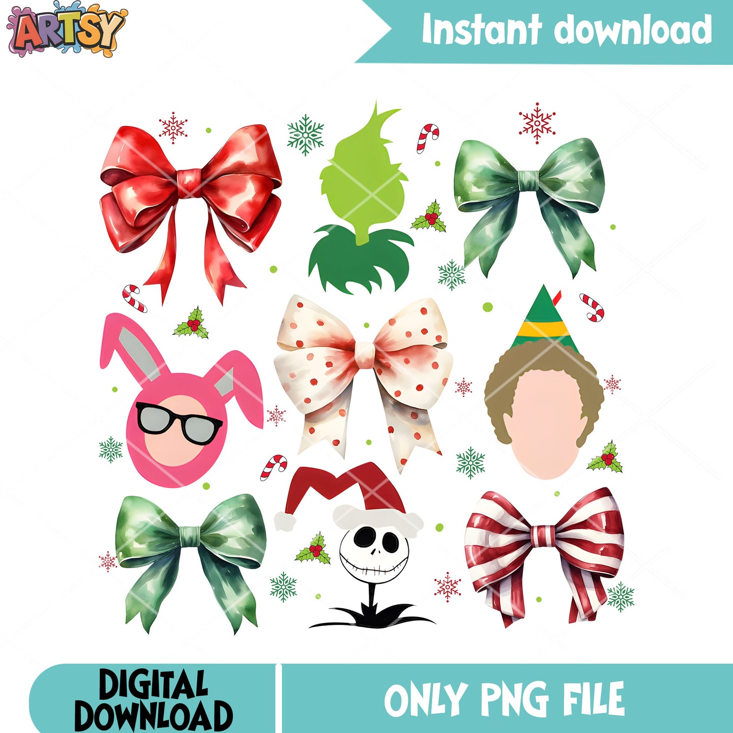 The christmas pink nightmare png, christmas bow png, jack skelington png