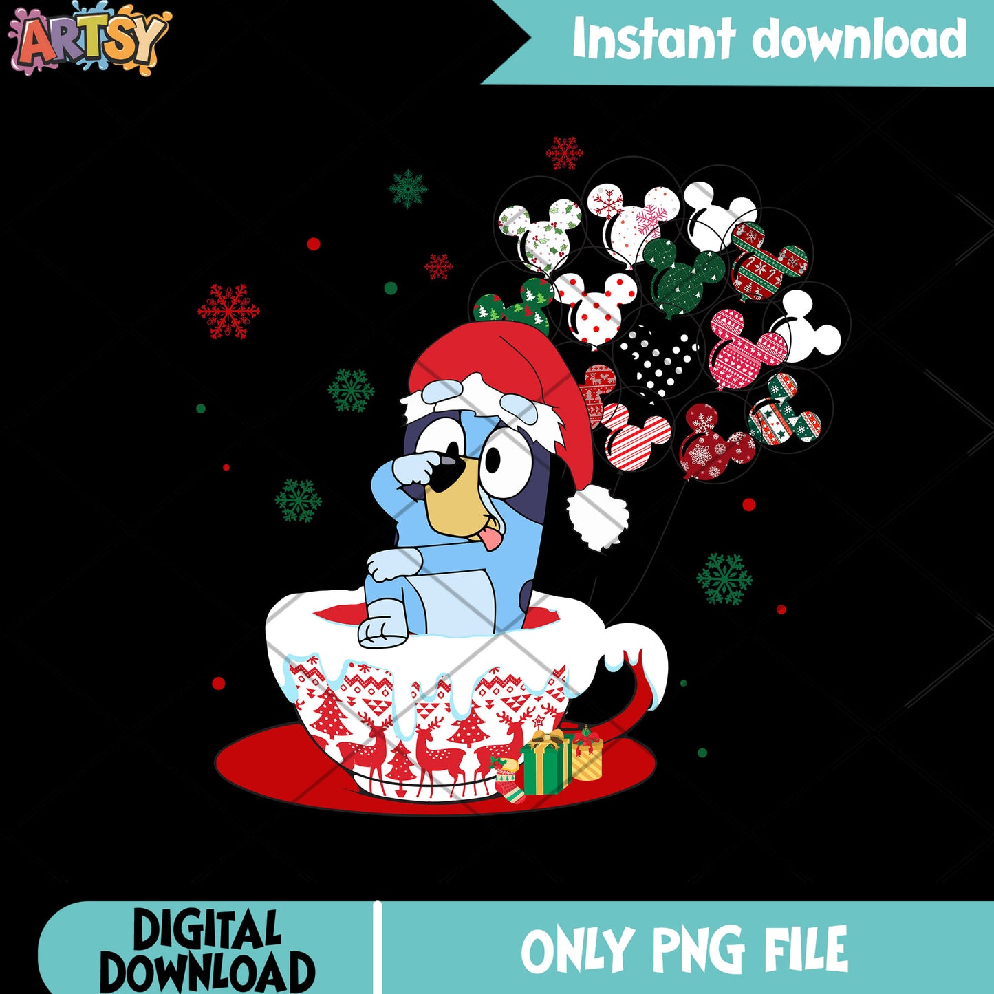 The christmas png, bluey heeler png, christmas vibes png