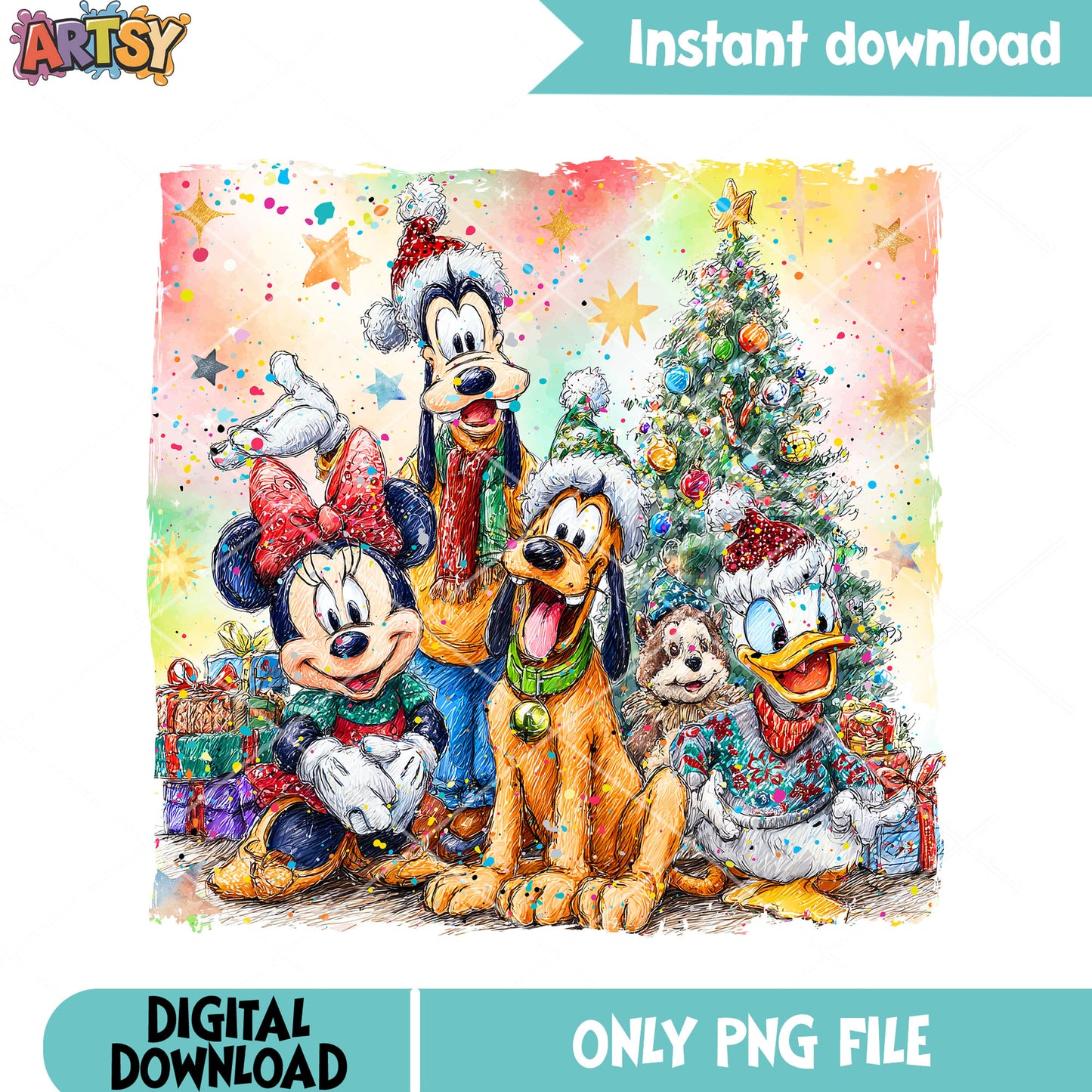 The christmas poster disney png, mickey and friends png, disney png