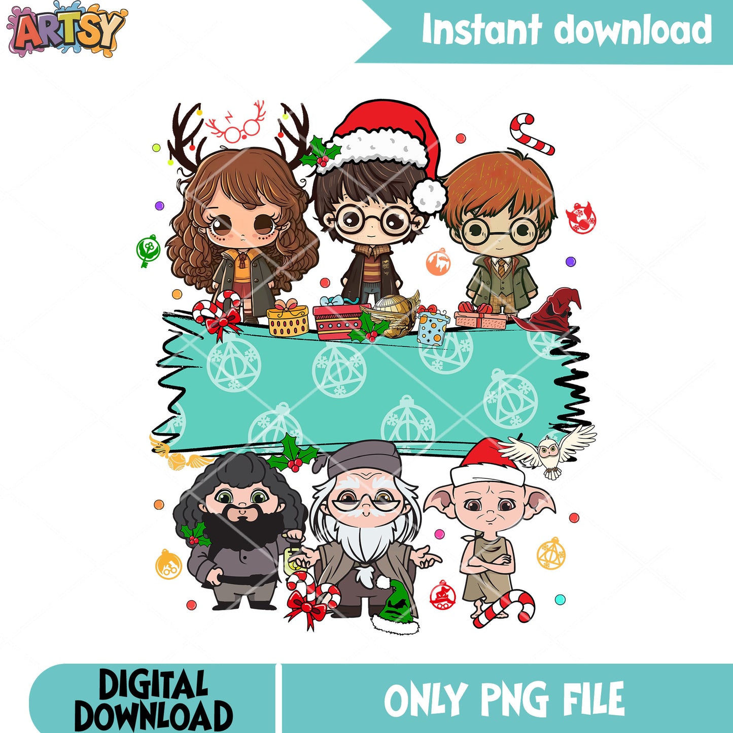 The christmas poster harry potter png, merry xmas png, hermoinica png