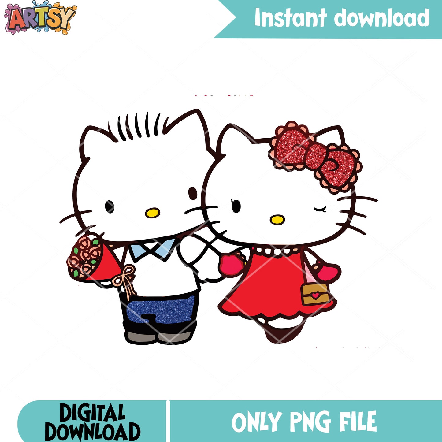 The couple valentine kitty png, sanrio hello kitty png, valentine png