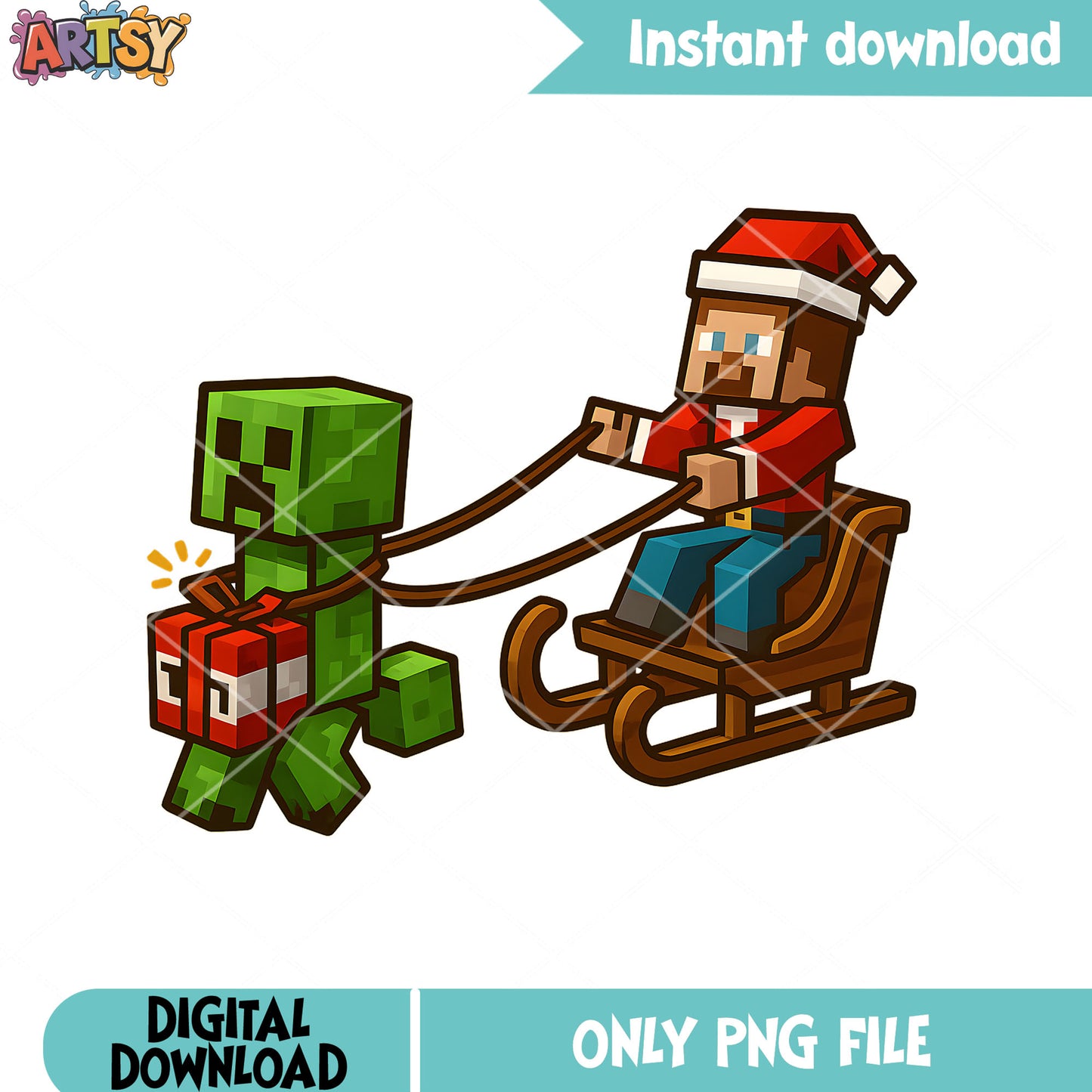 The creeper sled dog png, christmas sleigh png, minecraft png