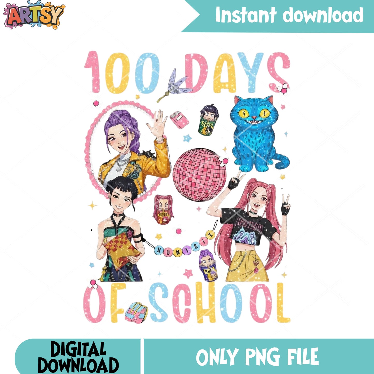The disco 100 school huntrix png, huntrix team png, derpy tiger png