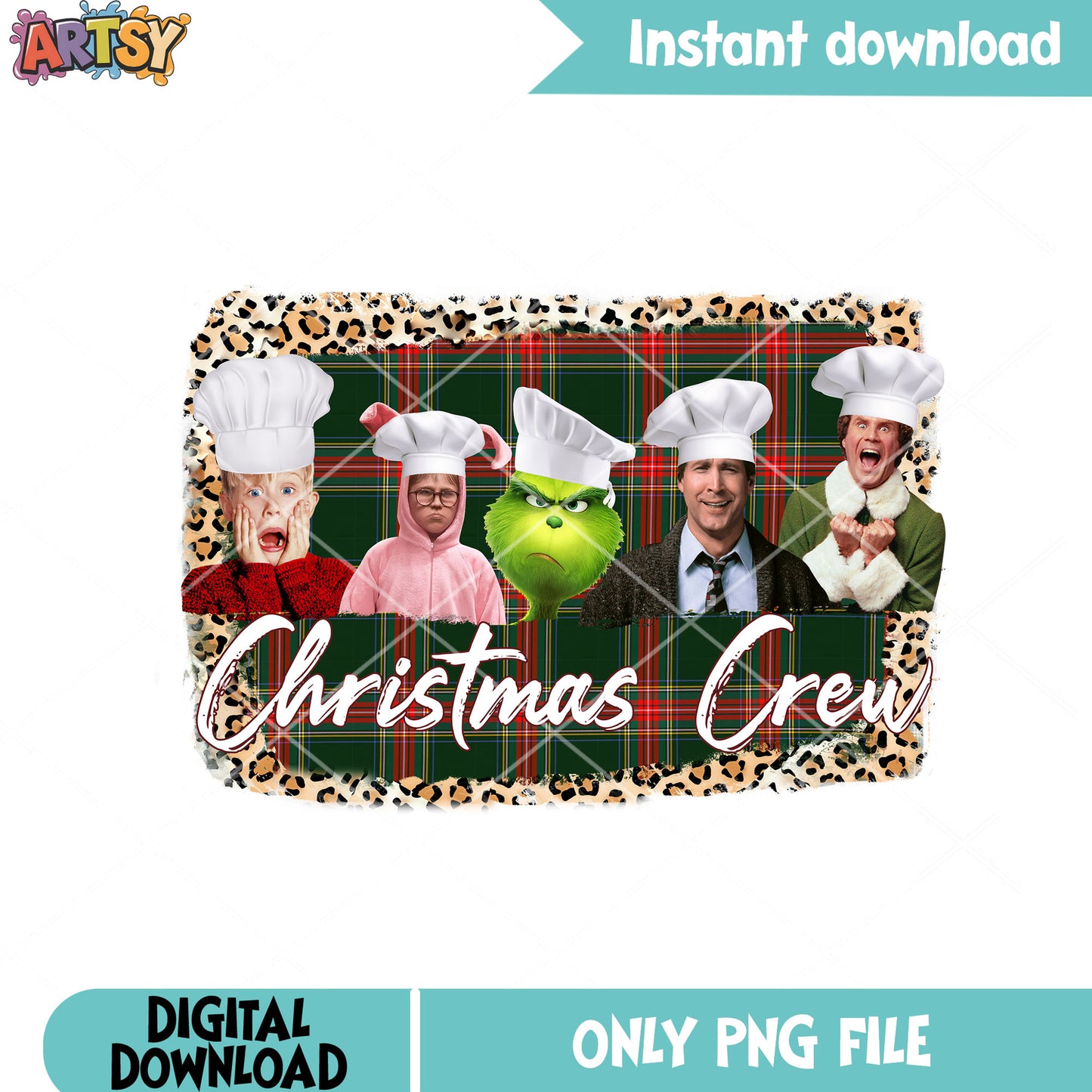 The elf chef funny png, plaid leopard png, tshirt design png