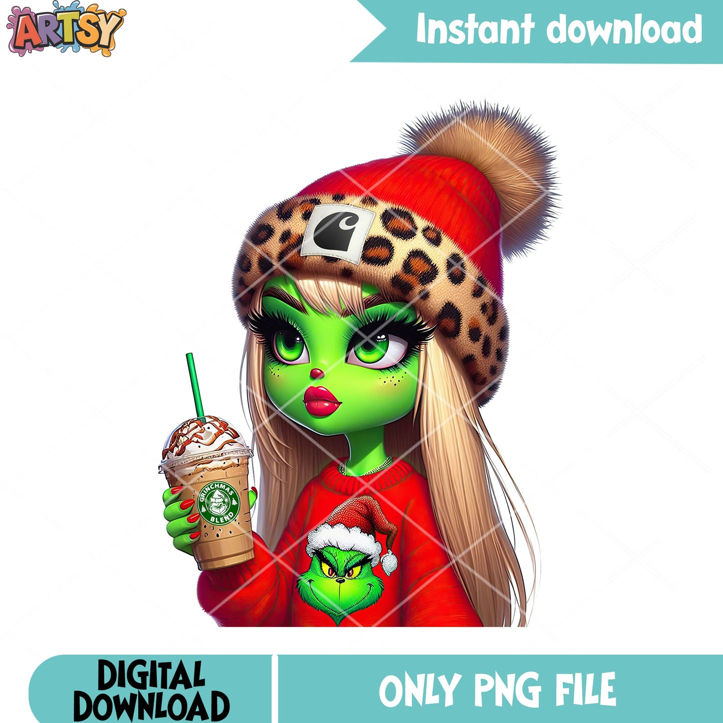 The green grinch christmas png, merry xmas png, christmas sweater png