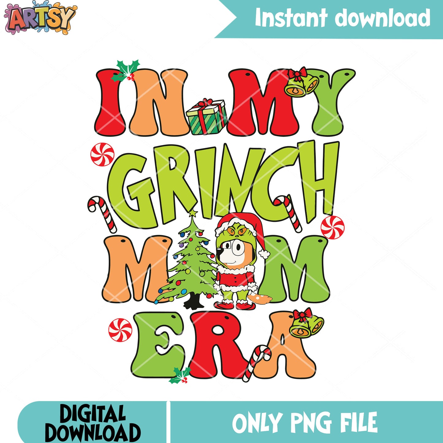 The grinch costume bingo png, bingo heeler png, christmas tree png
