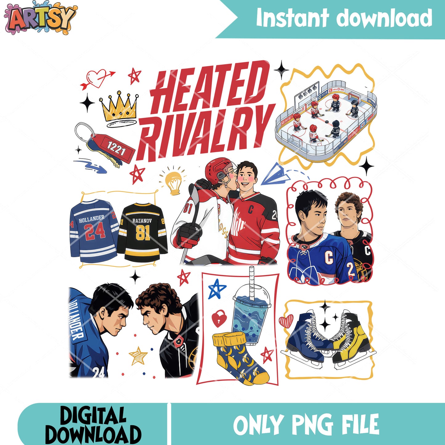 The heated rivalry poster png, gay couple png, romance hockey png