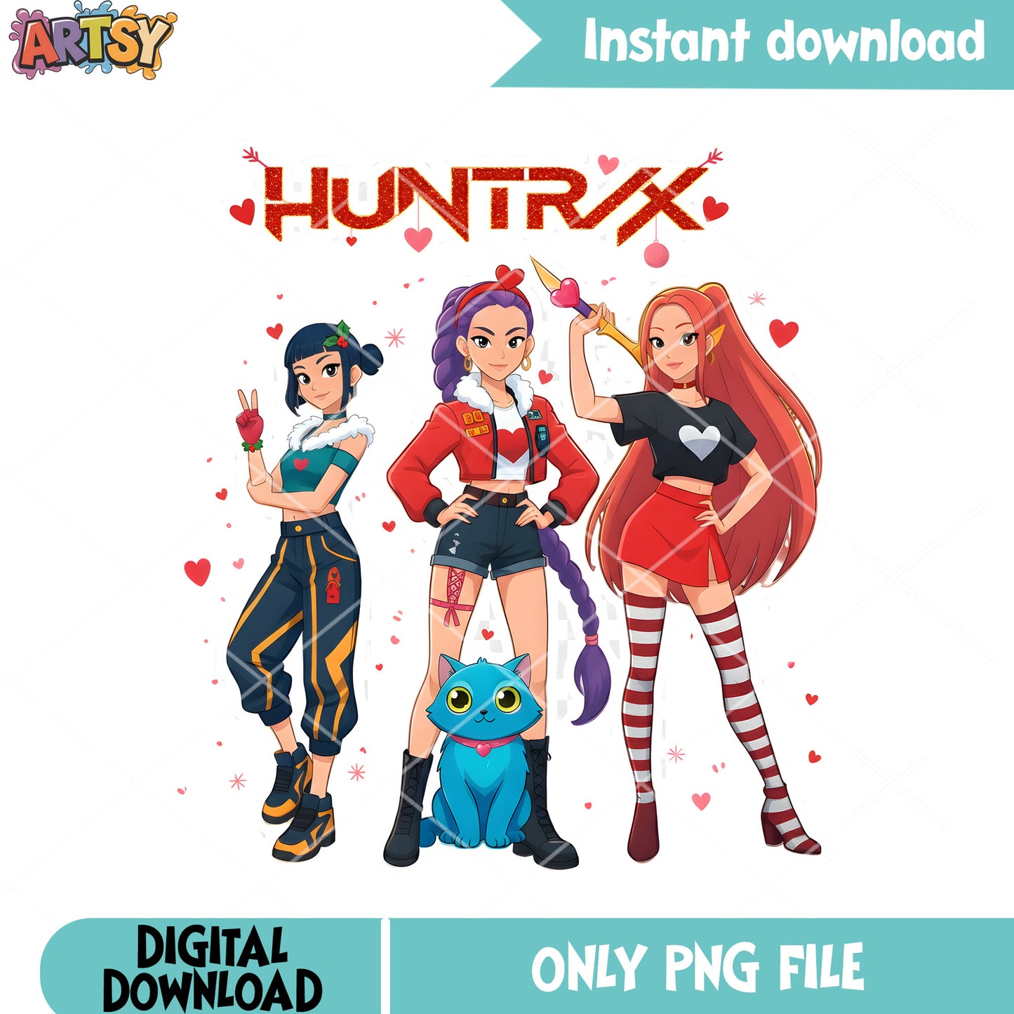 The huntrix hunter sticker png, valentines season png, derpy tiger png