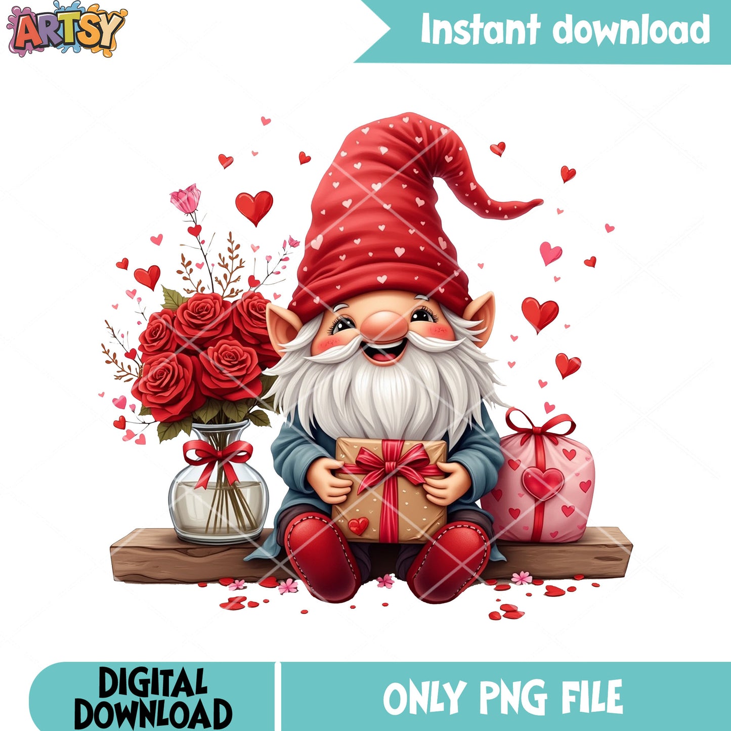 The lovely poster gnomes png, valentines gifts png, funny valentines png