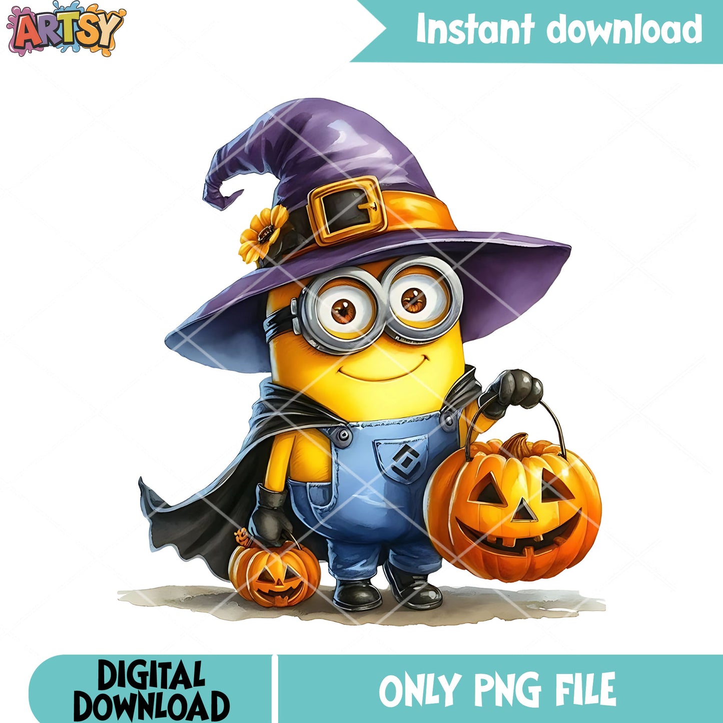 The minion scary pumpkin png, witch hat png, cute halloween png