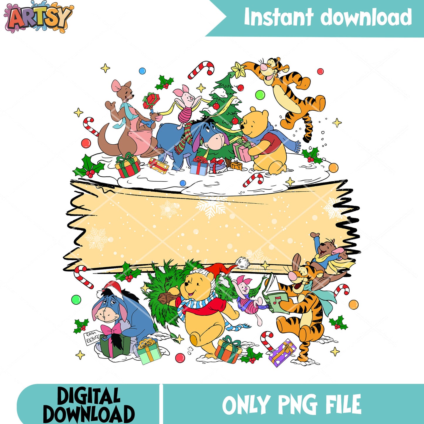 The pooh poster design png, disney christmas png, winnie the pooh png