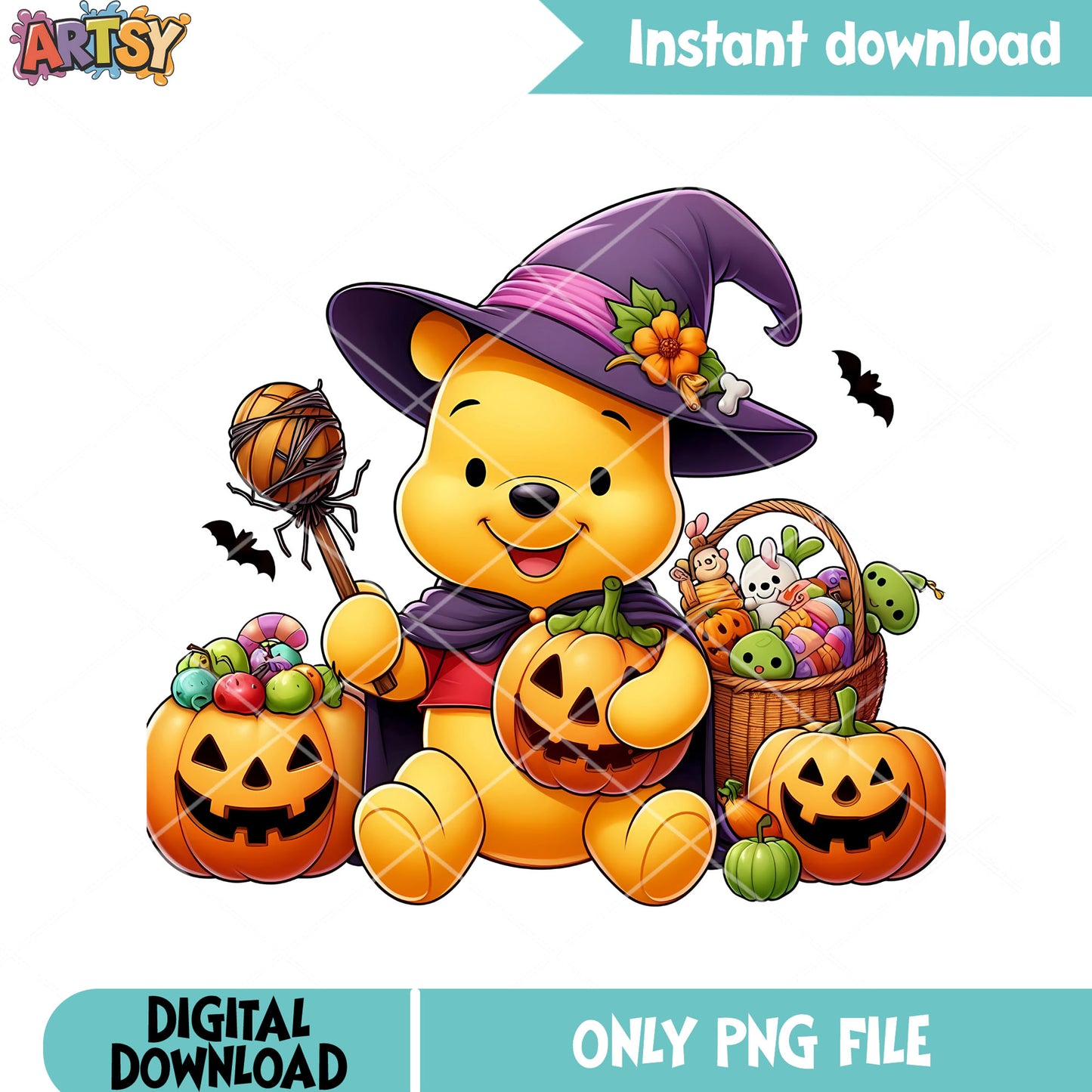 The pooh winnie png, witches hat png, disney halloween png
