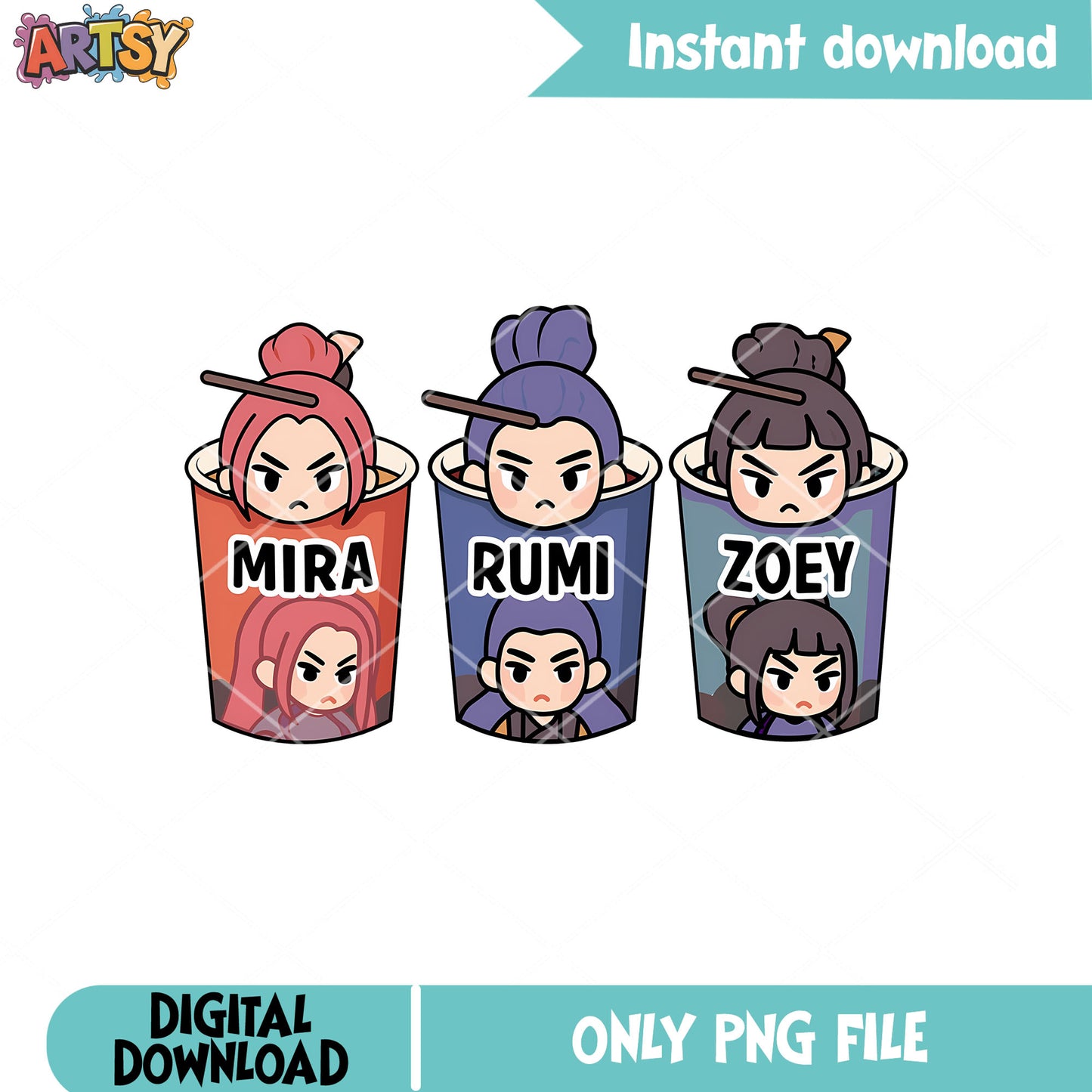 The ramyeon girl png, huntrix ramyeon png, huntrix band png